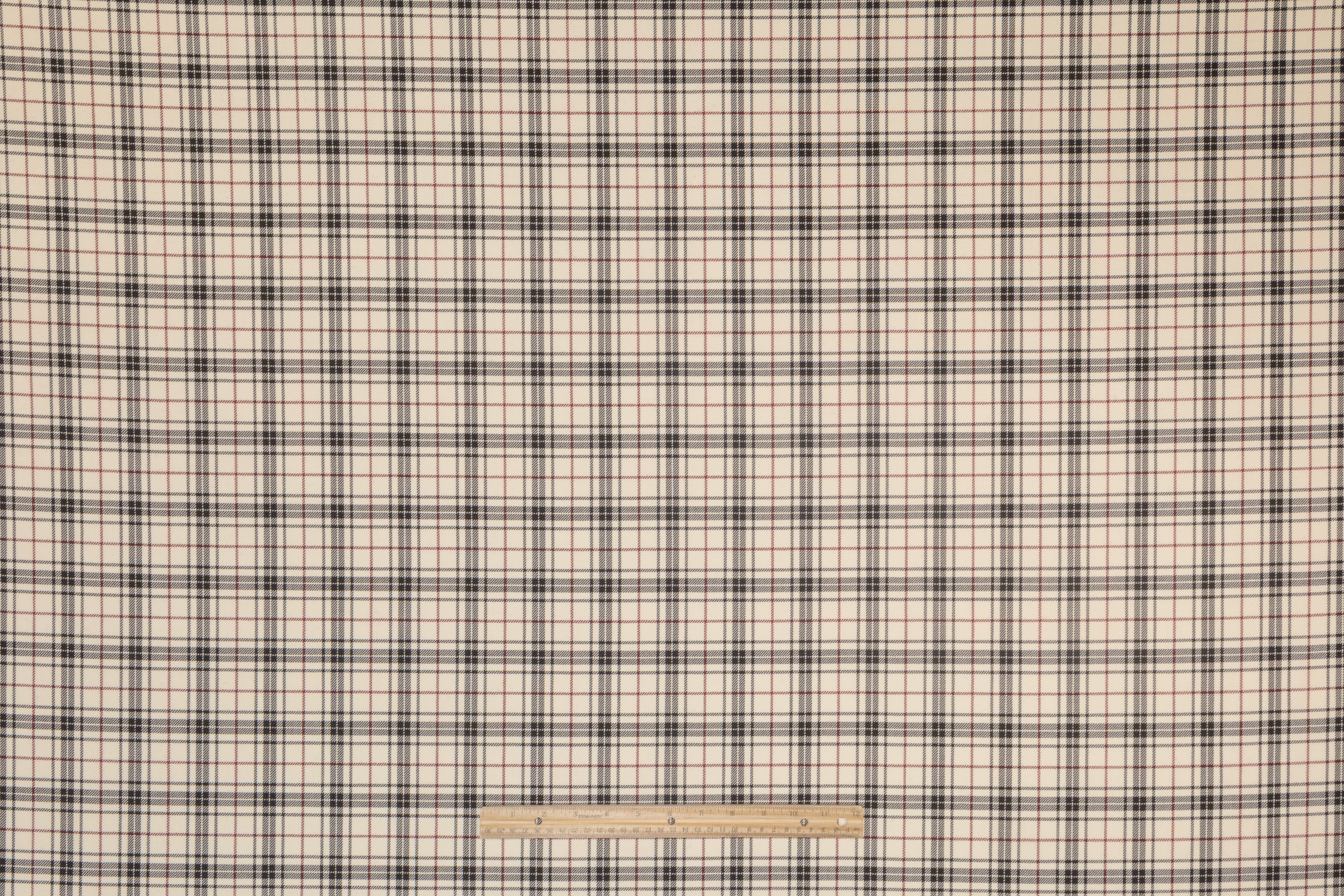 Tartan Italian Wool Suiting - Ivory / Black / Red
