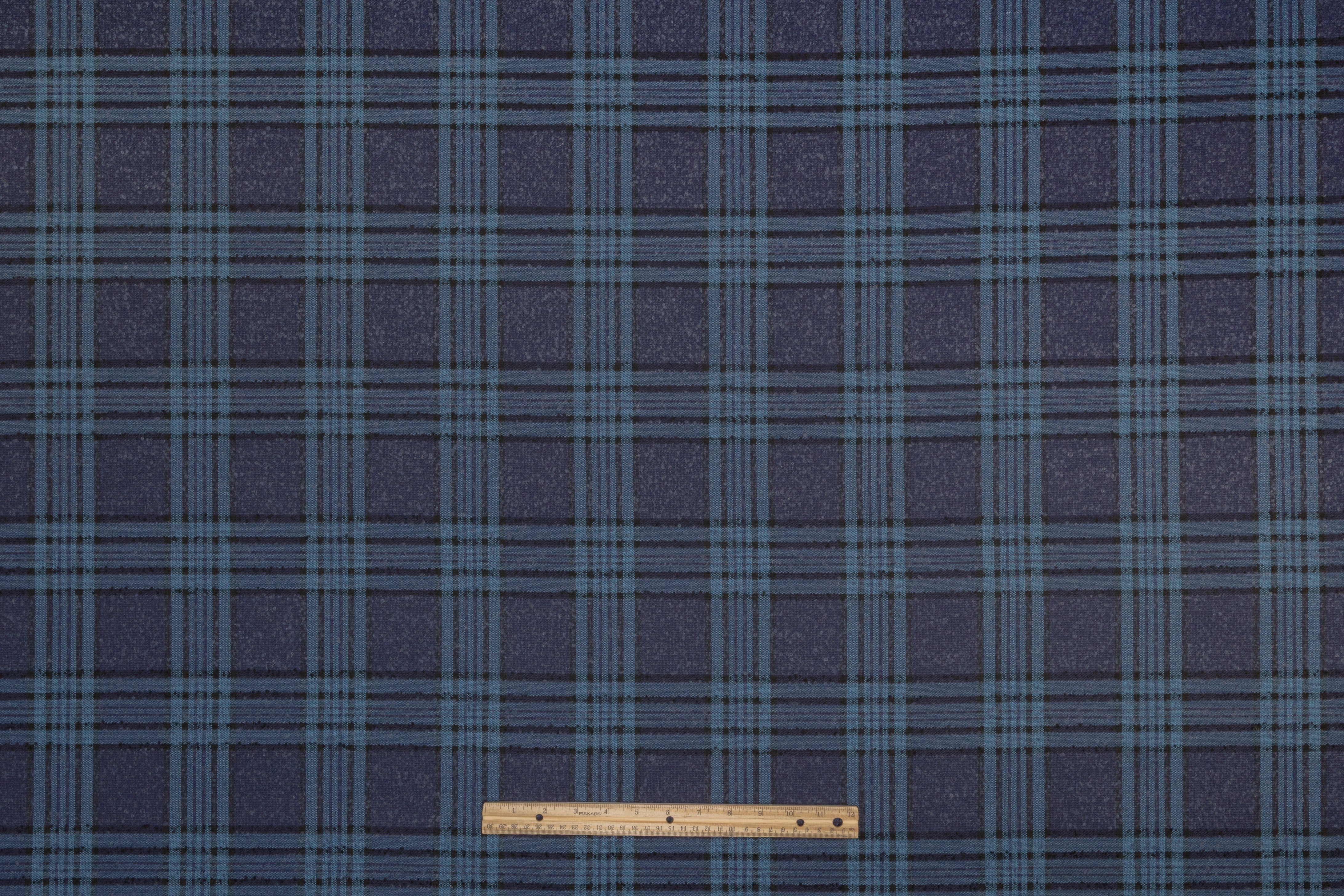 Plaid Italian Wool Boucle Suiting - Blue