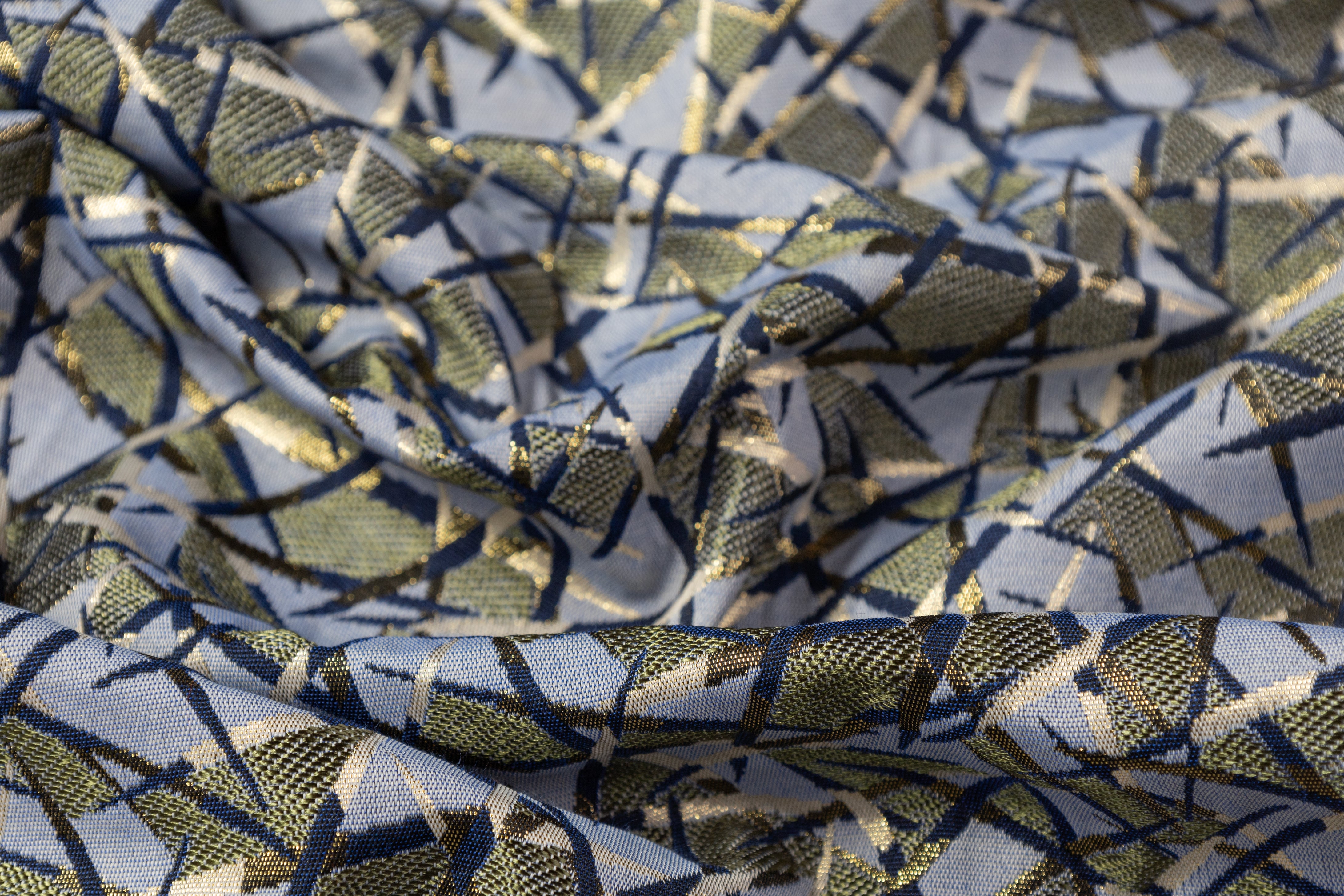 Geometric Metallic Italian Brocade - Blue / Green