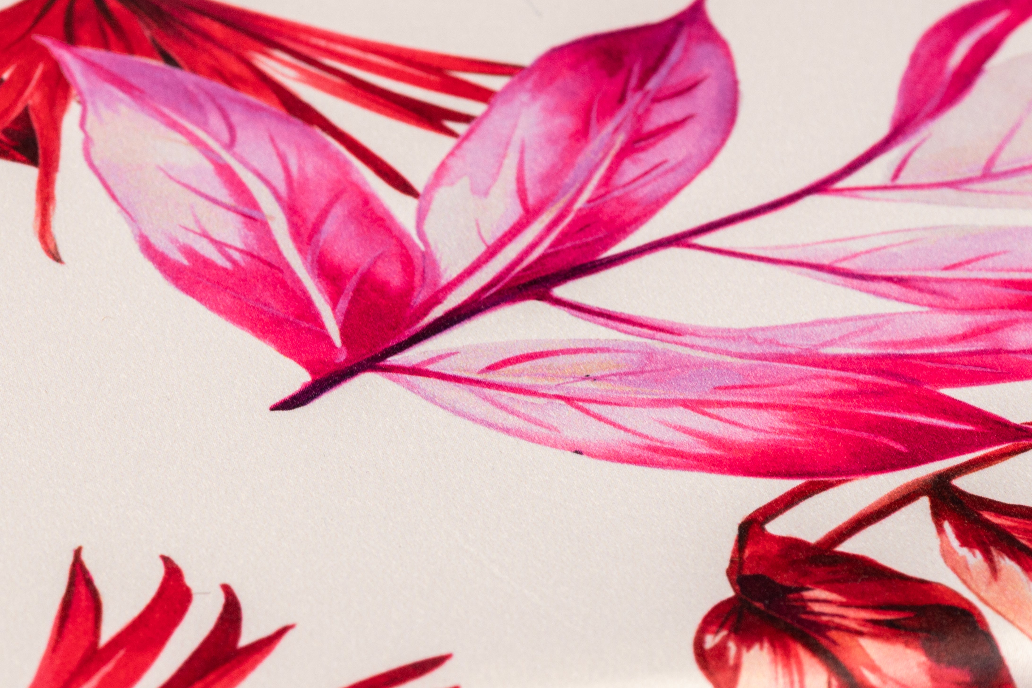 Floral Italian Poly Satin - White / Magenta