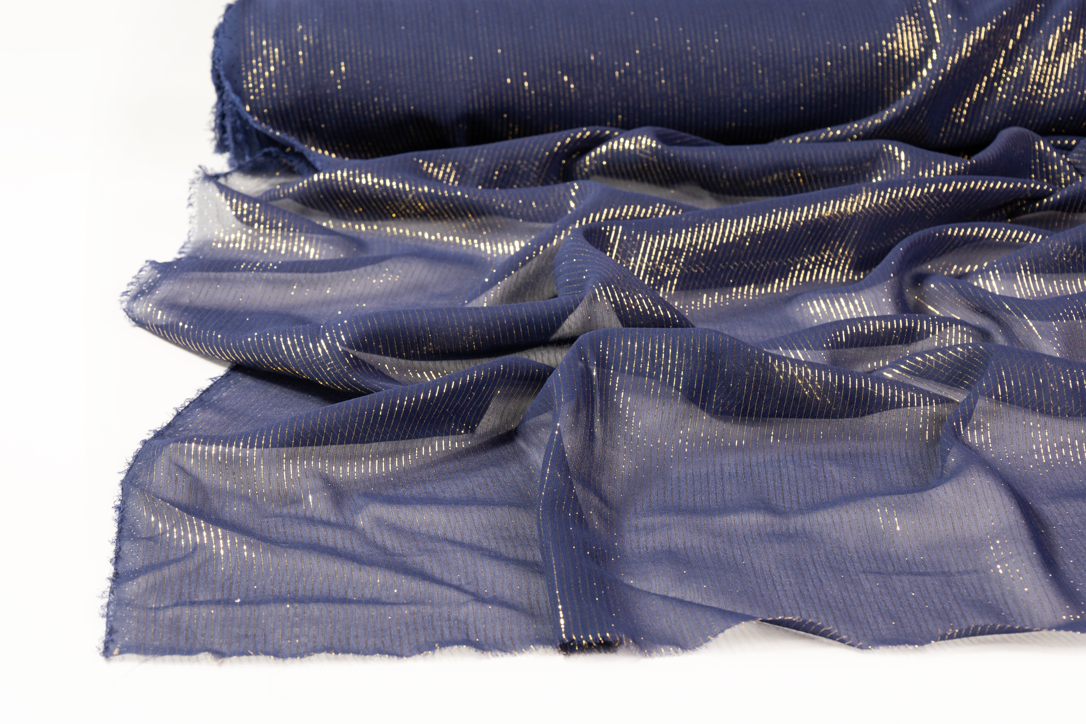 Italian Silk Chiffon Lamé - Navy / Gold