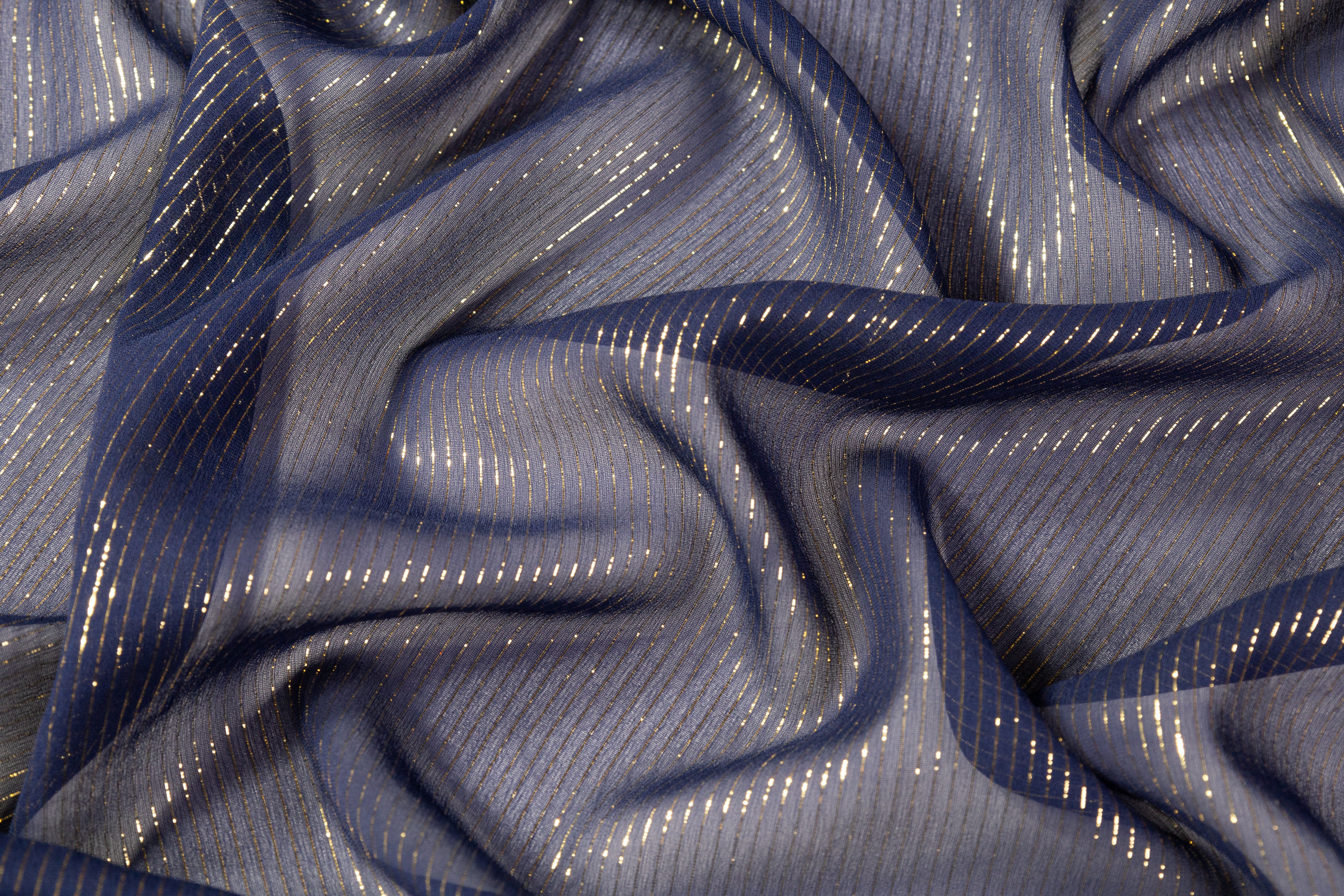 Italian Silk Chiffon Lamé - Navy / Gold