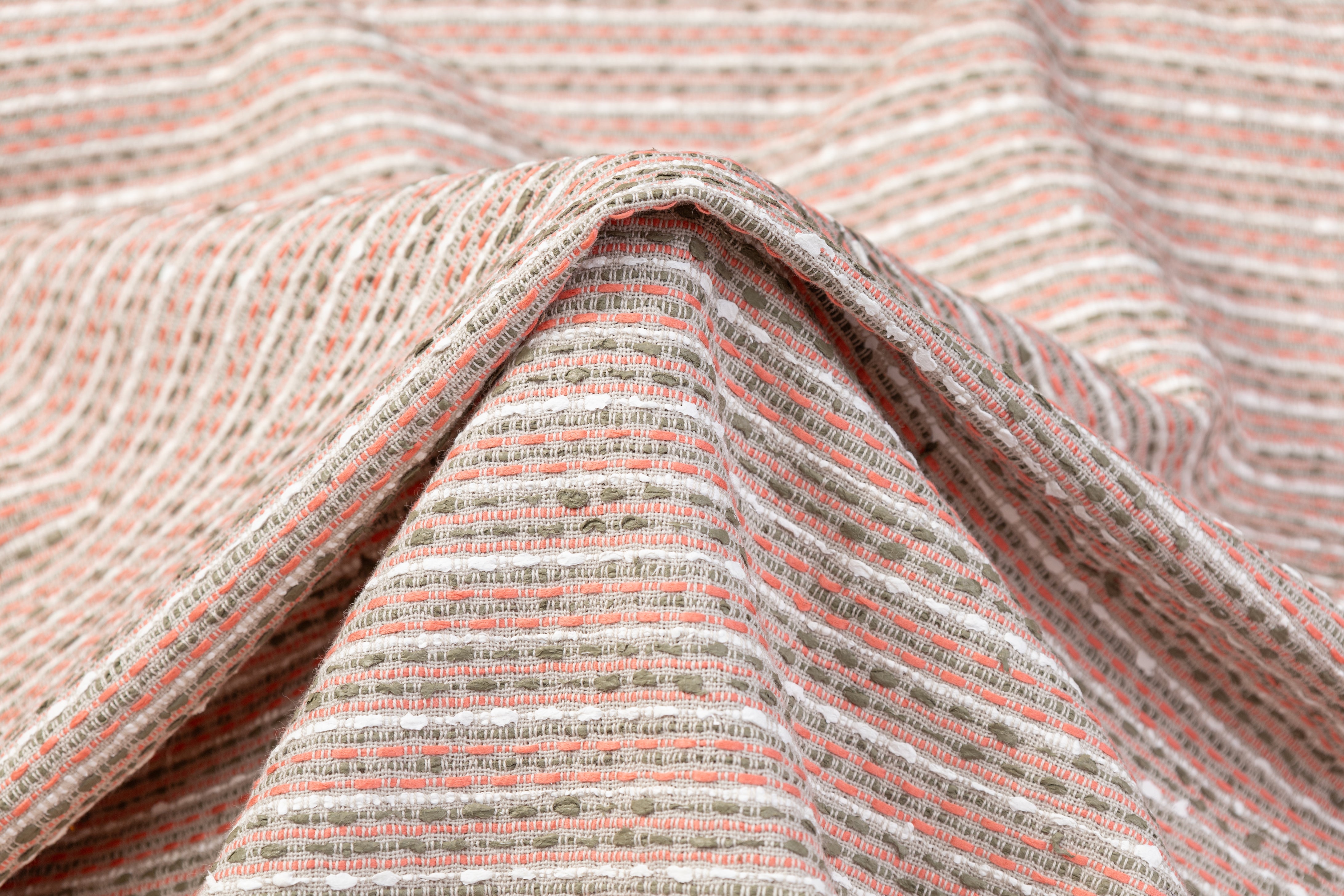 Italian Cotton Viscose Tweed - Green / Pink / White / Gray