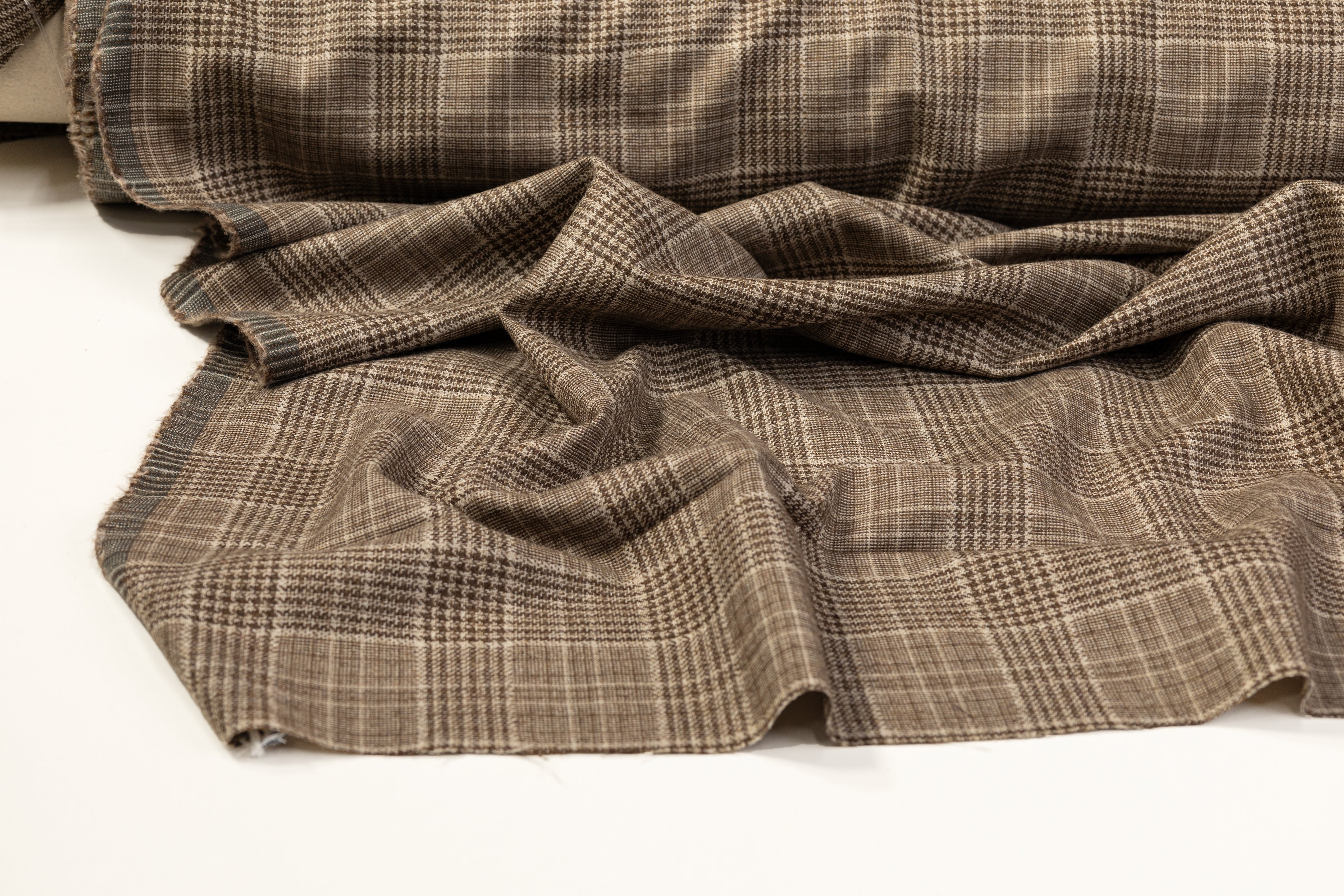 Glen Check Italian Wool Suiting - Taupe