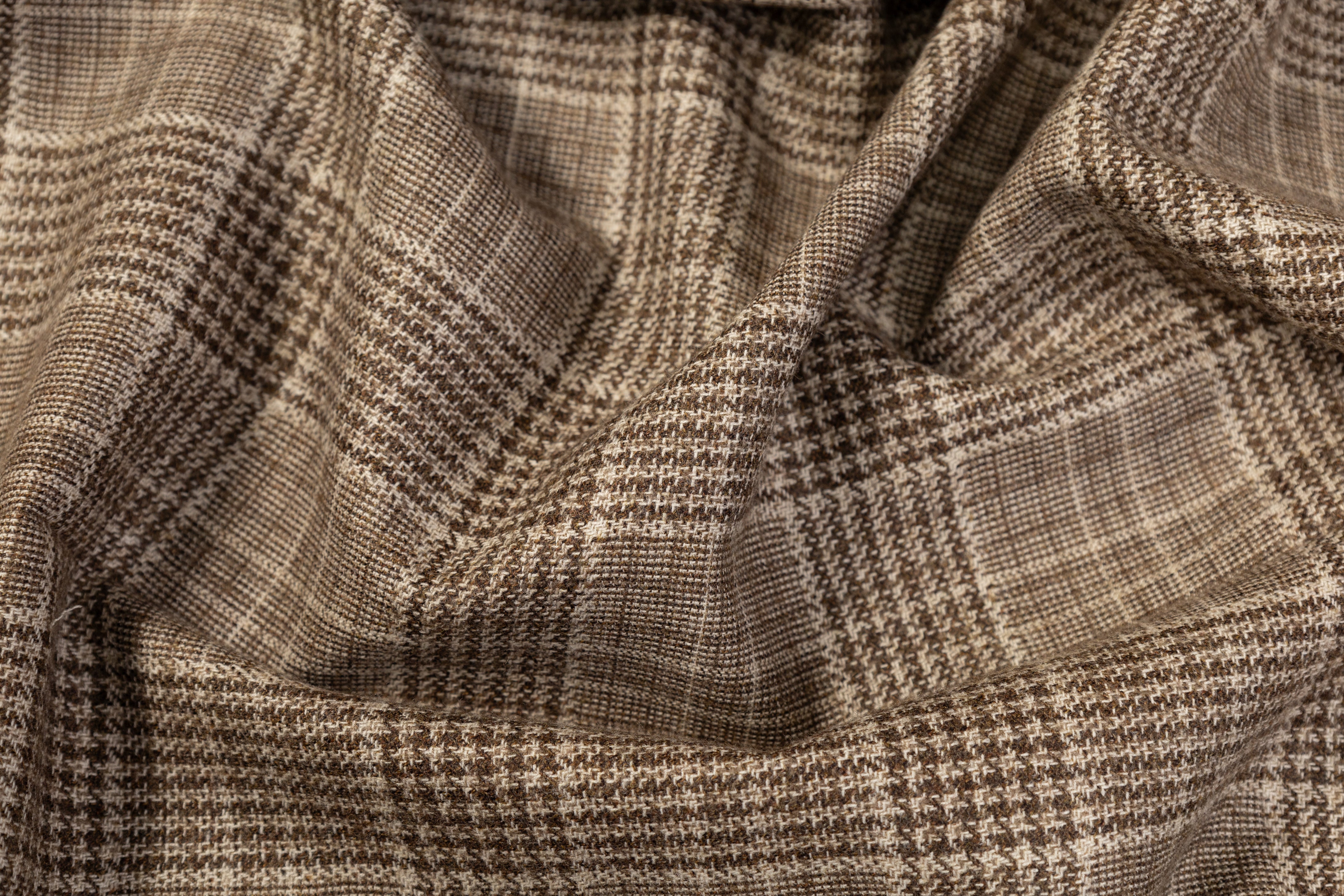 Glen Check Italian Wool Suiting - Taupe