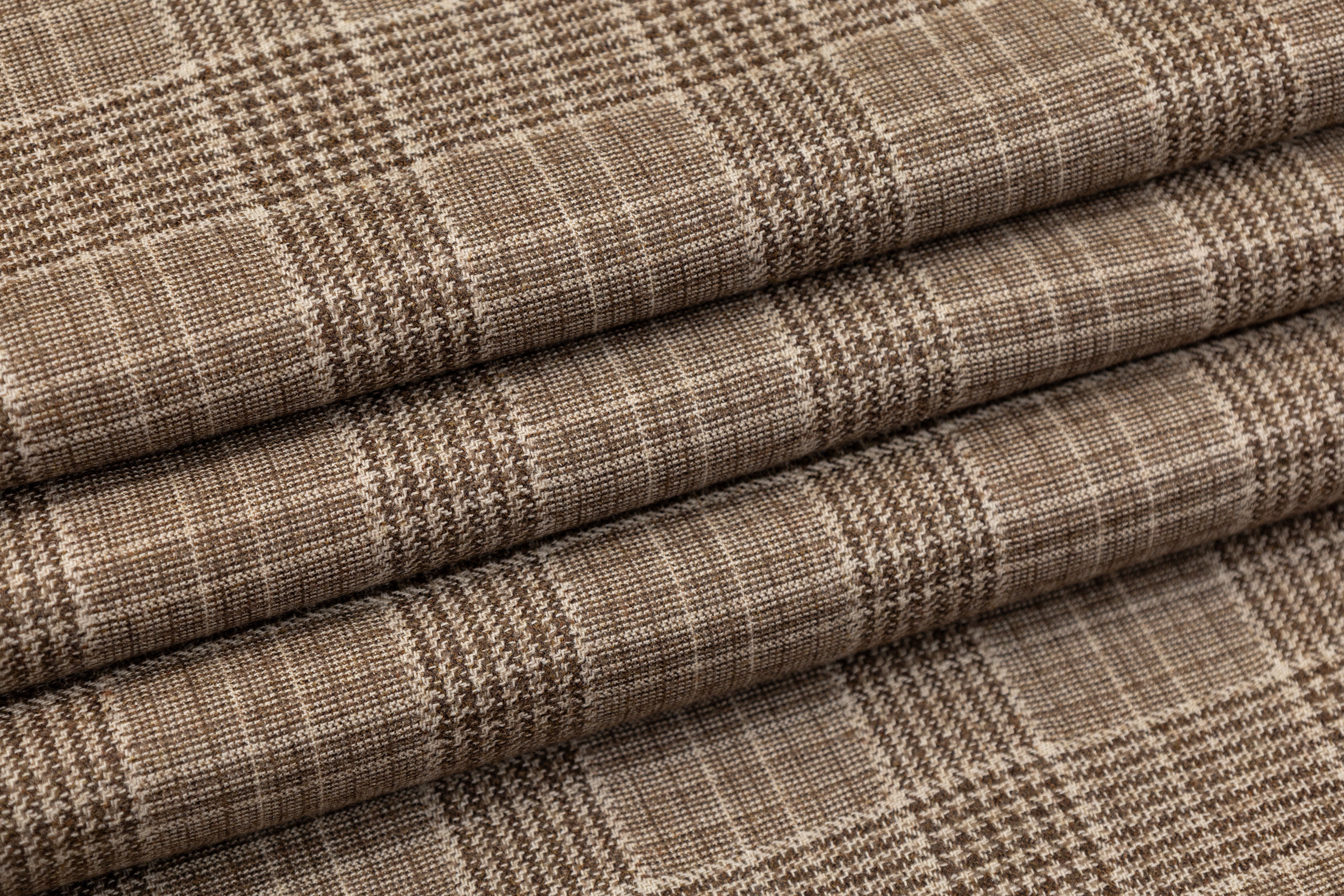 Glen Check Italian Wool Suiting - Taupe