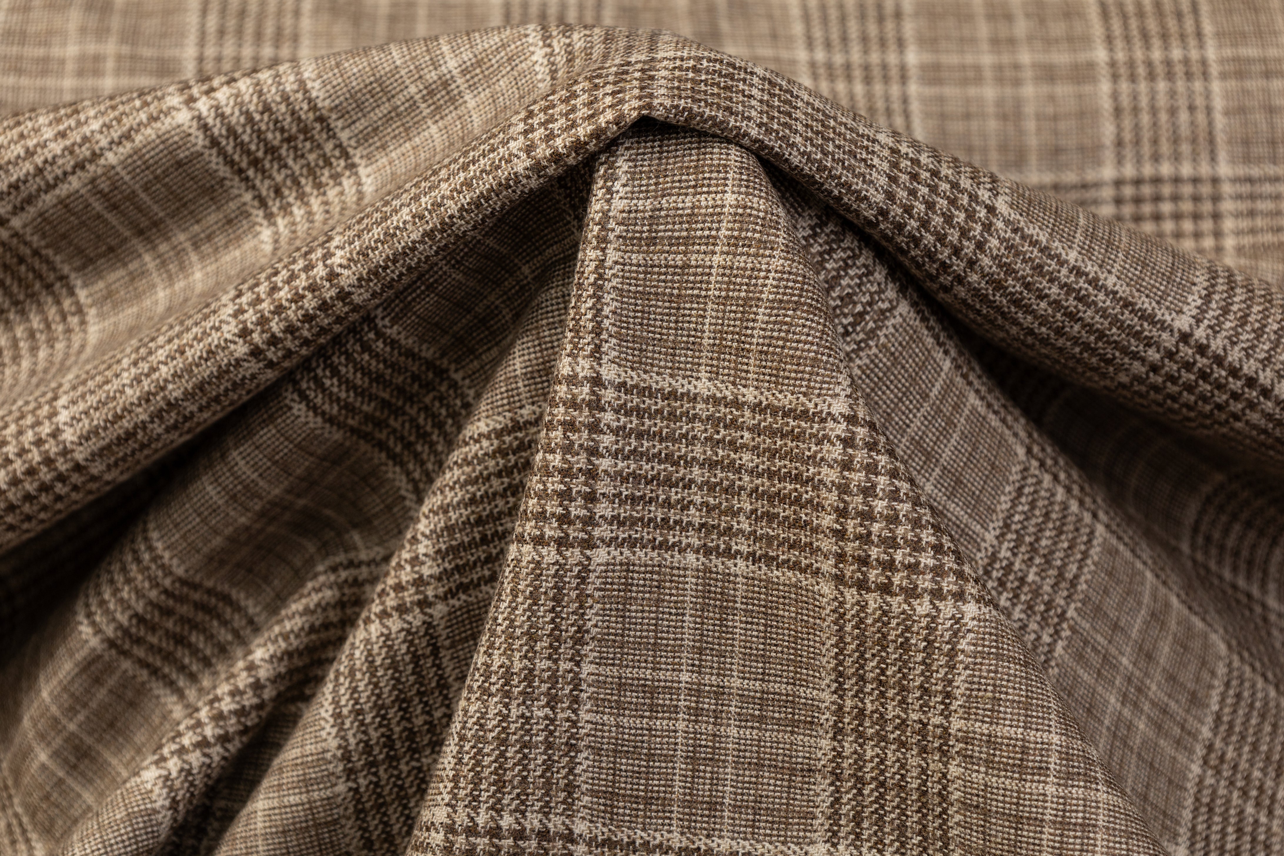 Glen Check Italian Wool Suiting - Taupe