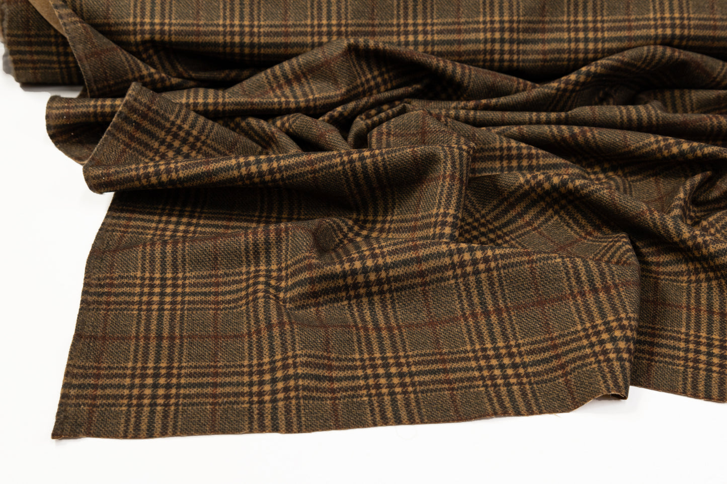 Plaid Printed Italian Wool Suiting - Brown
