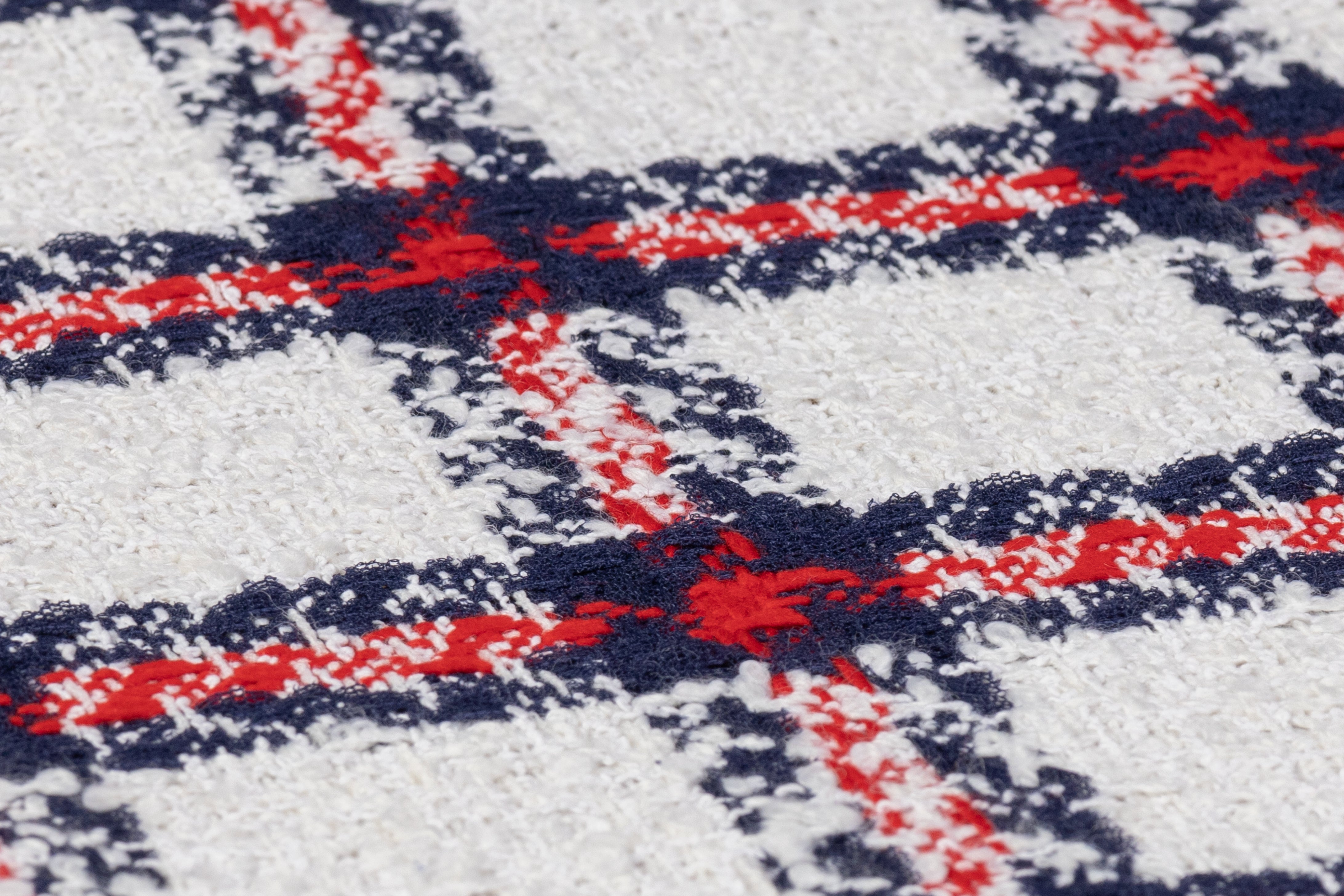 Checked Italian Wool Cotton Blend Tweed Boucle - Red / White / Navy