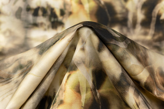 Heavy Abstract Italian Silk Twill - Beige