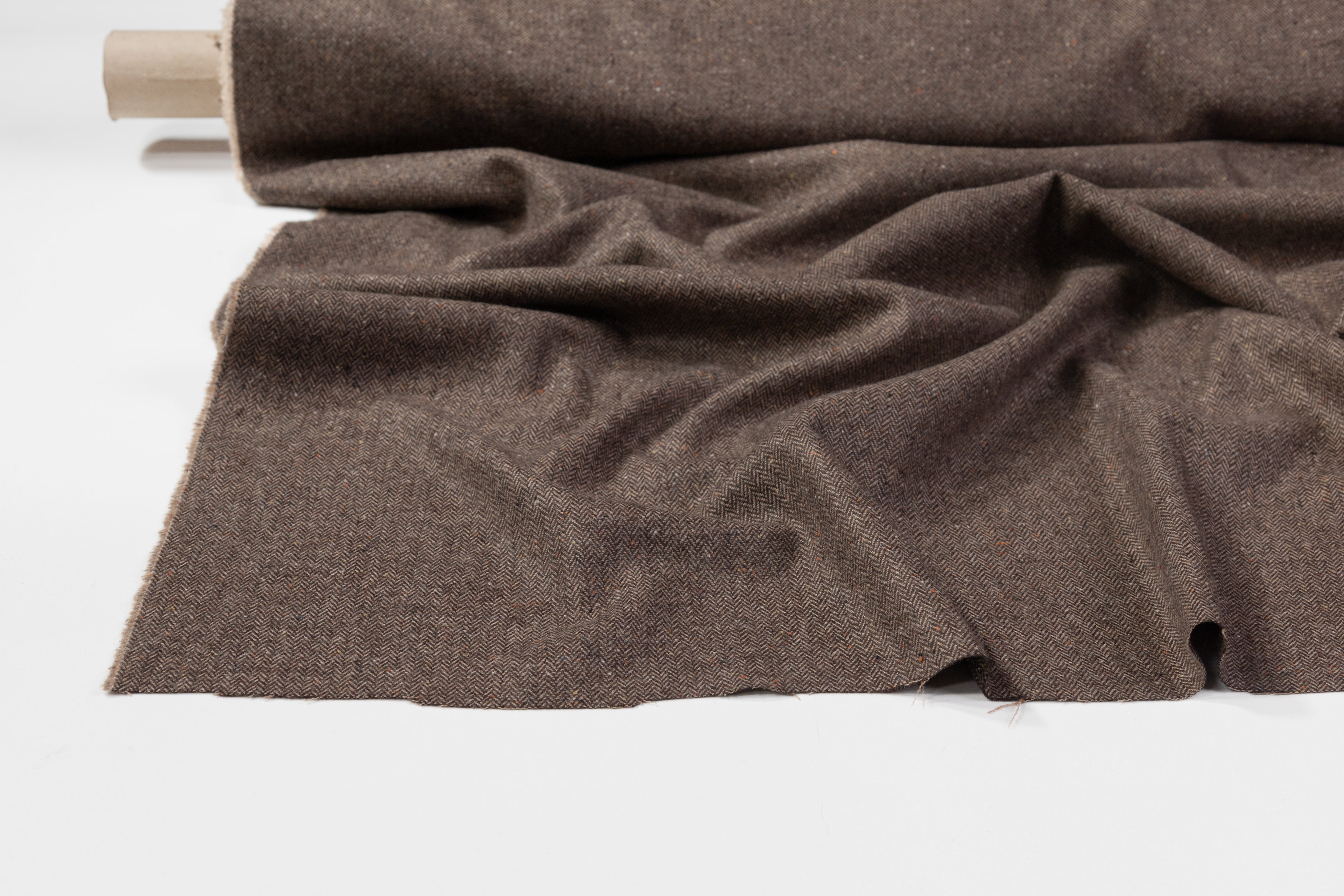 Herringbone Italian Wool Suiting - Brown