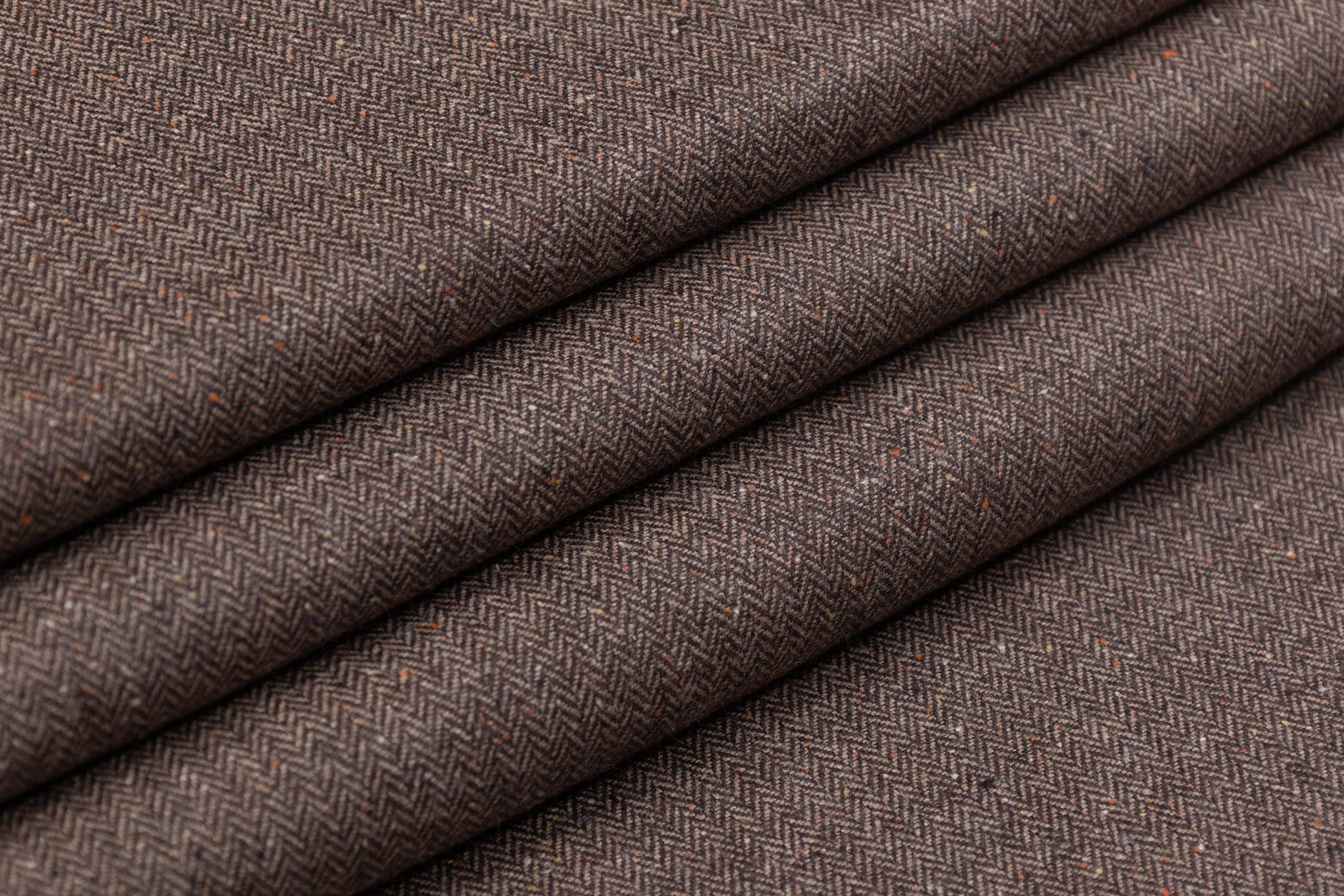 Herringbone Italian Wool Suiting - Brown