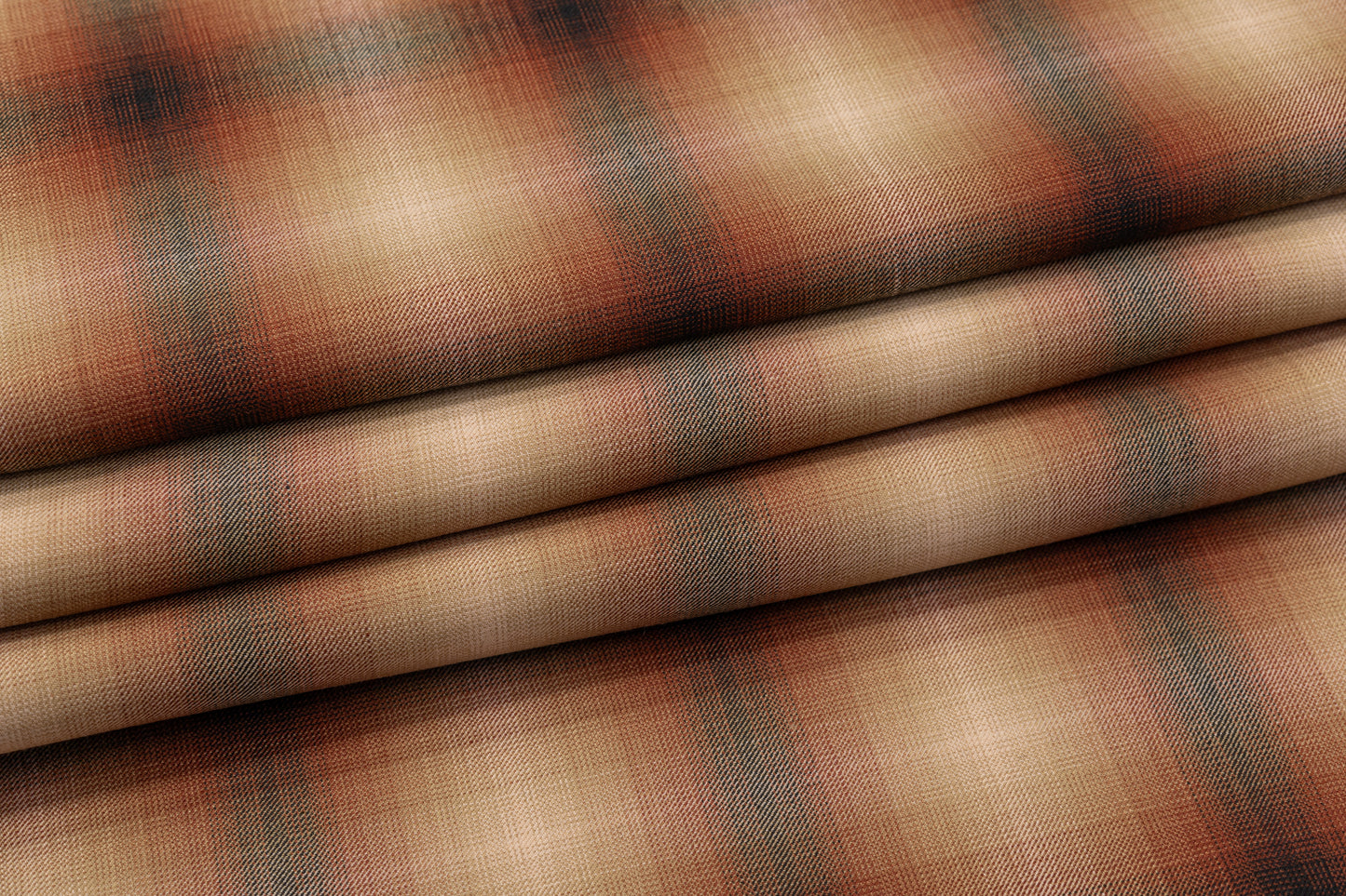 Plaid Italian Poly Wool Stretch Suiting - Brown