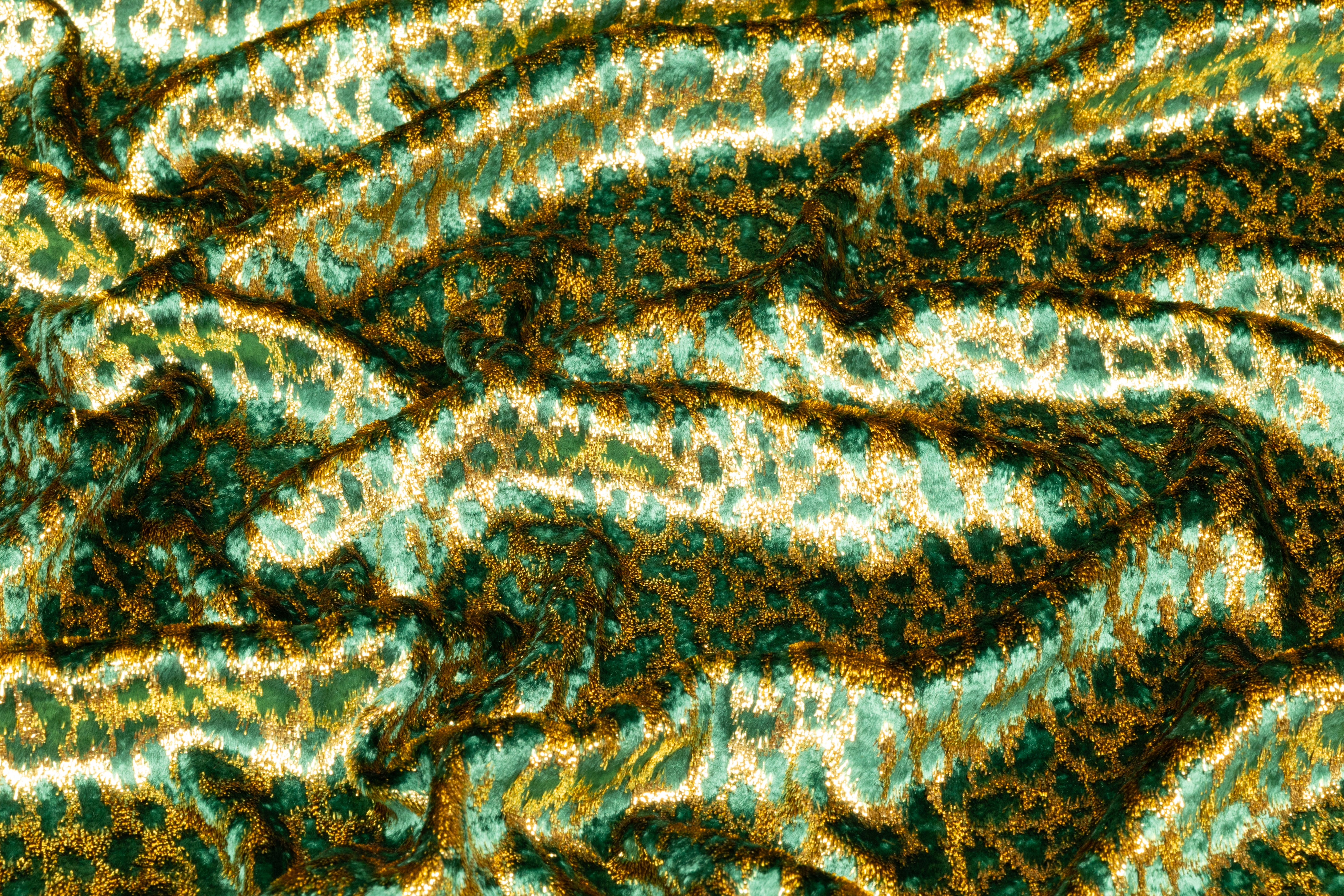 Metallic Italian Silk Viscose Velvet - Emerald Green / Gold