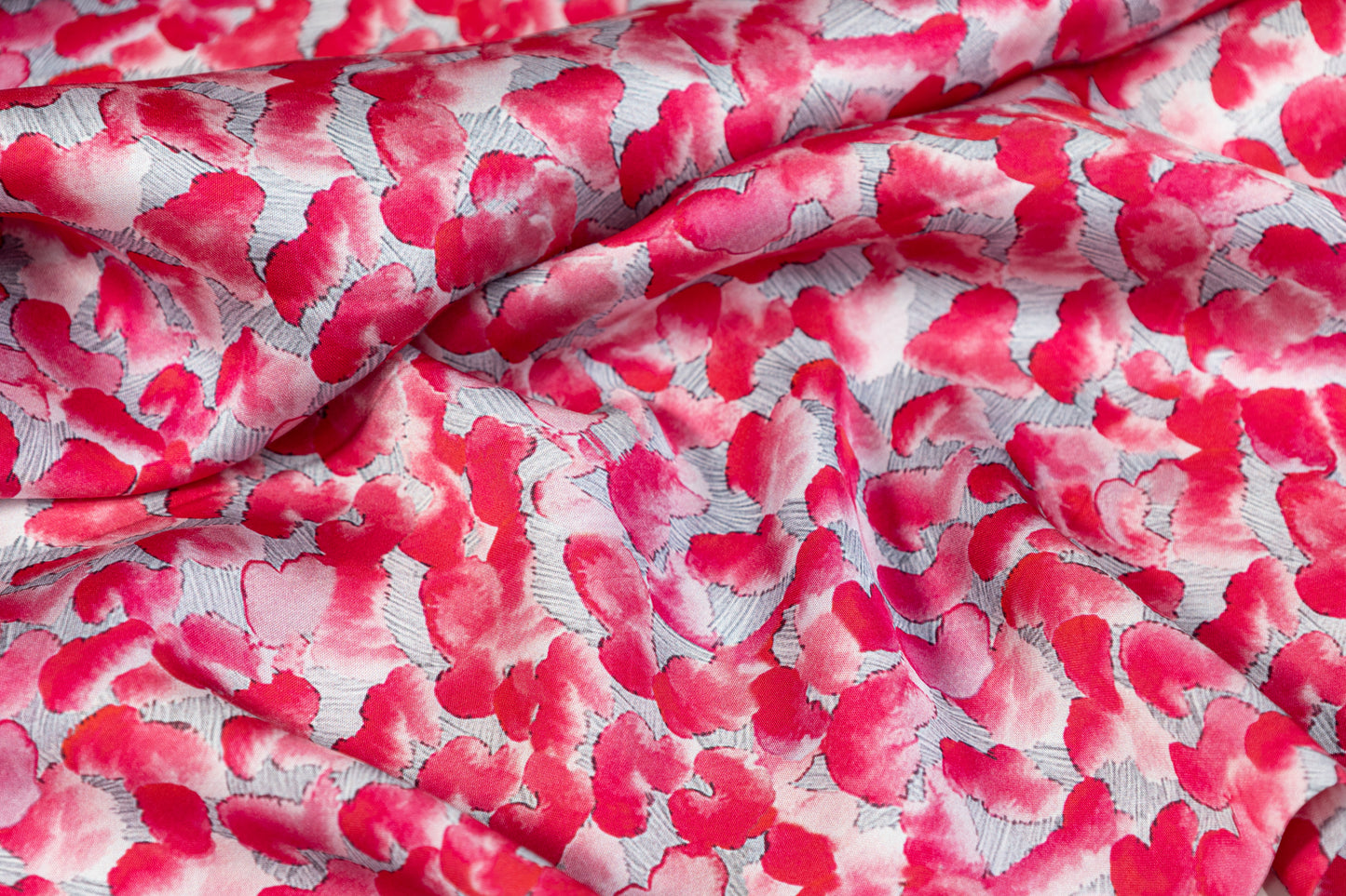 Heart Printed Italian Viscose Charmeuse - Pink / Gray