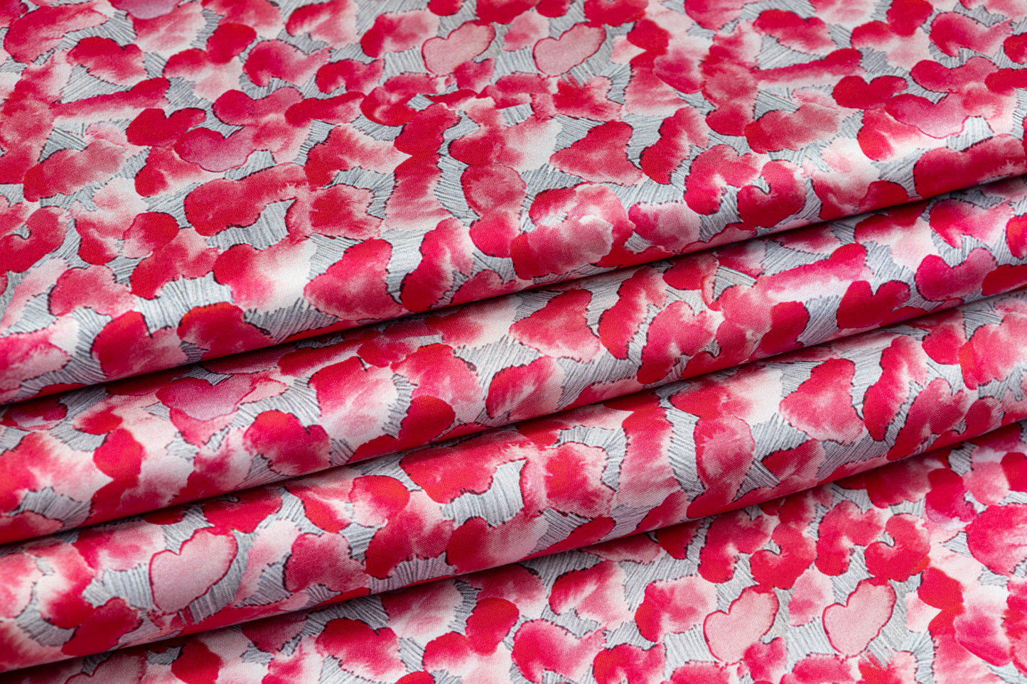 Heart Printed Italian Viscose Charmeuse - Pink / Gray
