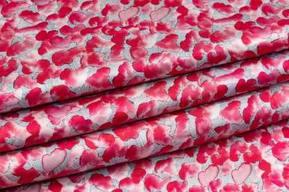 Heart Printed Italian Viscose Charmeuse - Pink / Gray