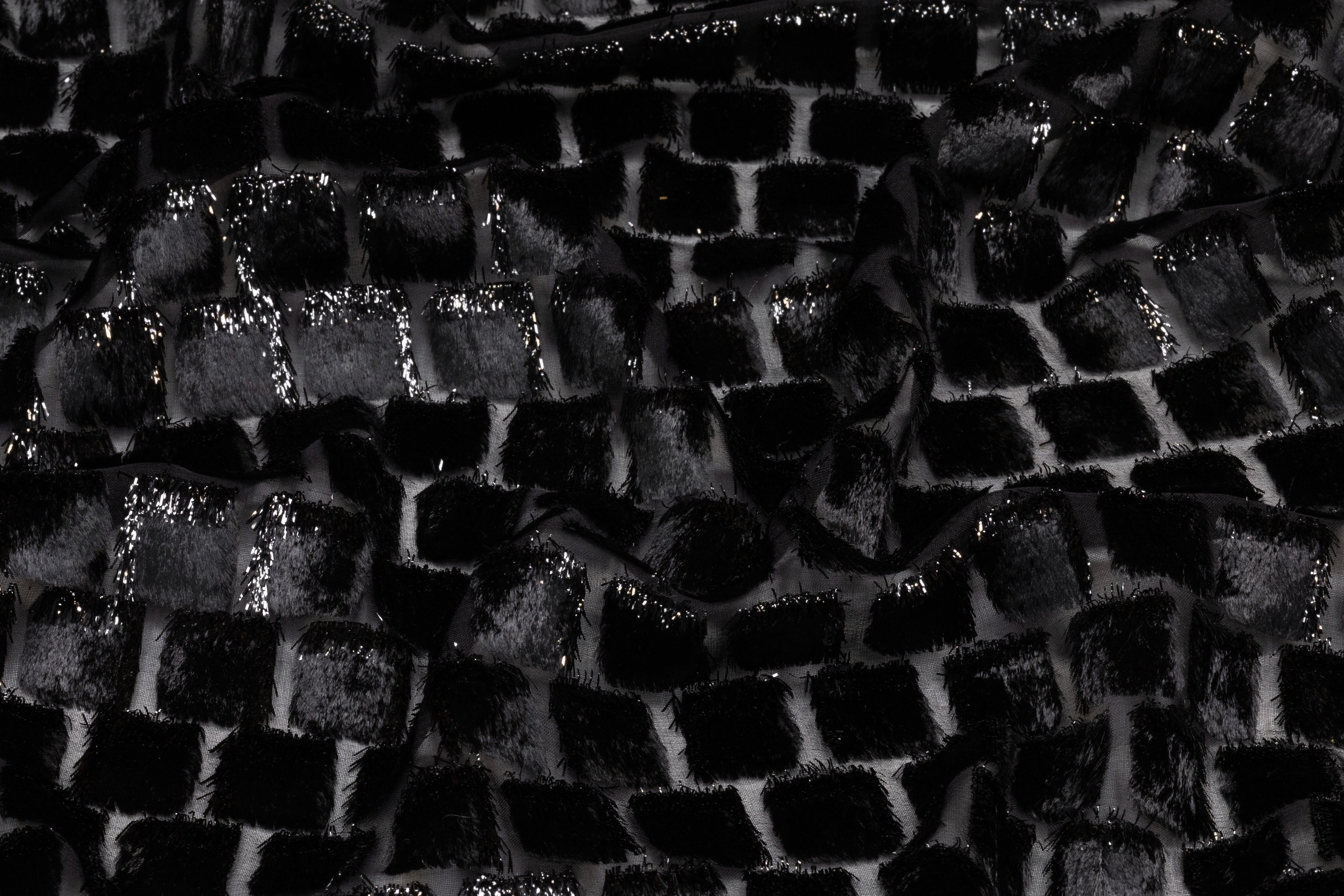 Metallic Italian Silk Viscose Fil Coupé - Black