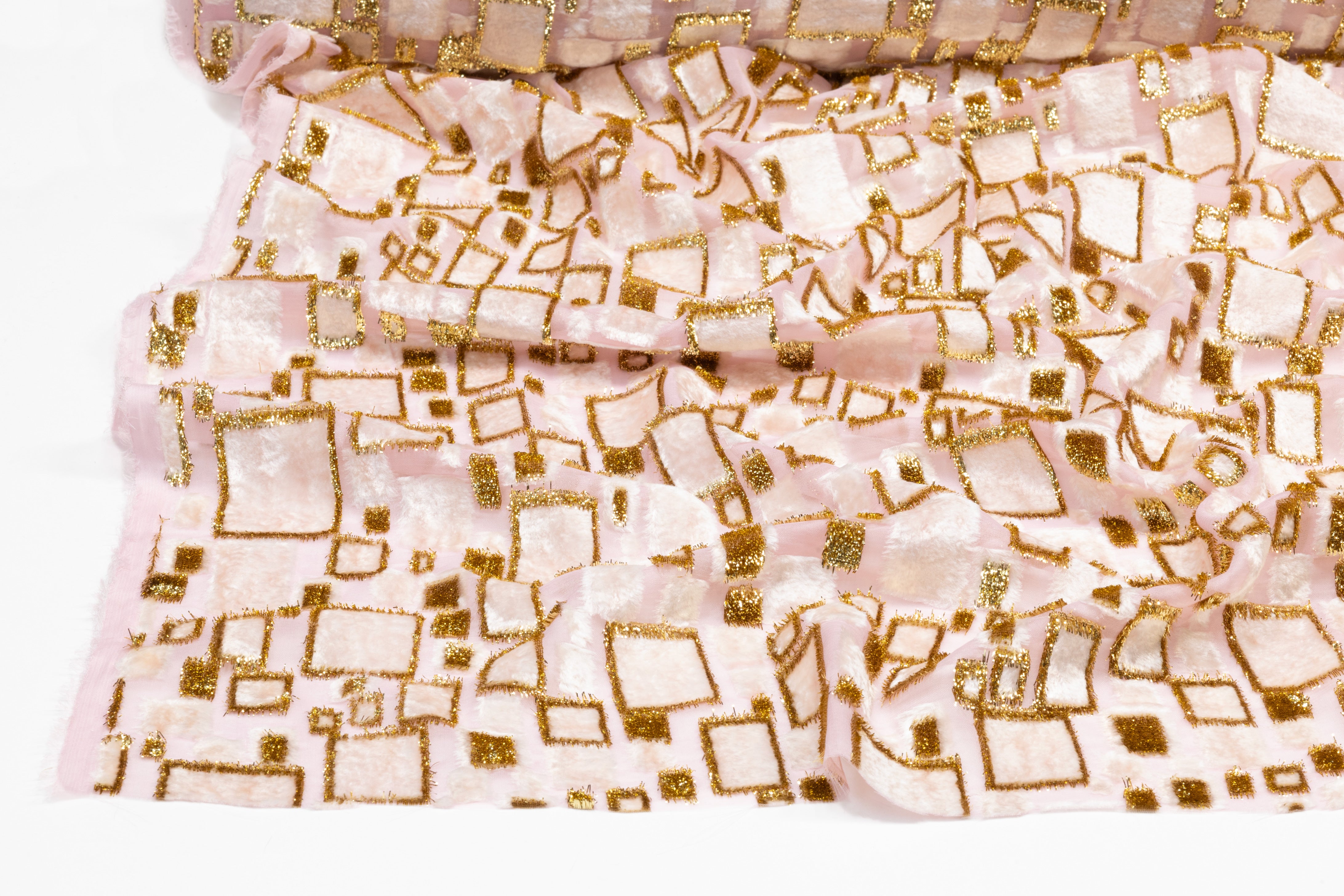 Metallic Italian Silk Viscose Fil Coupé - Pink / Gold