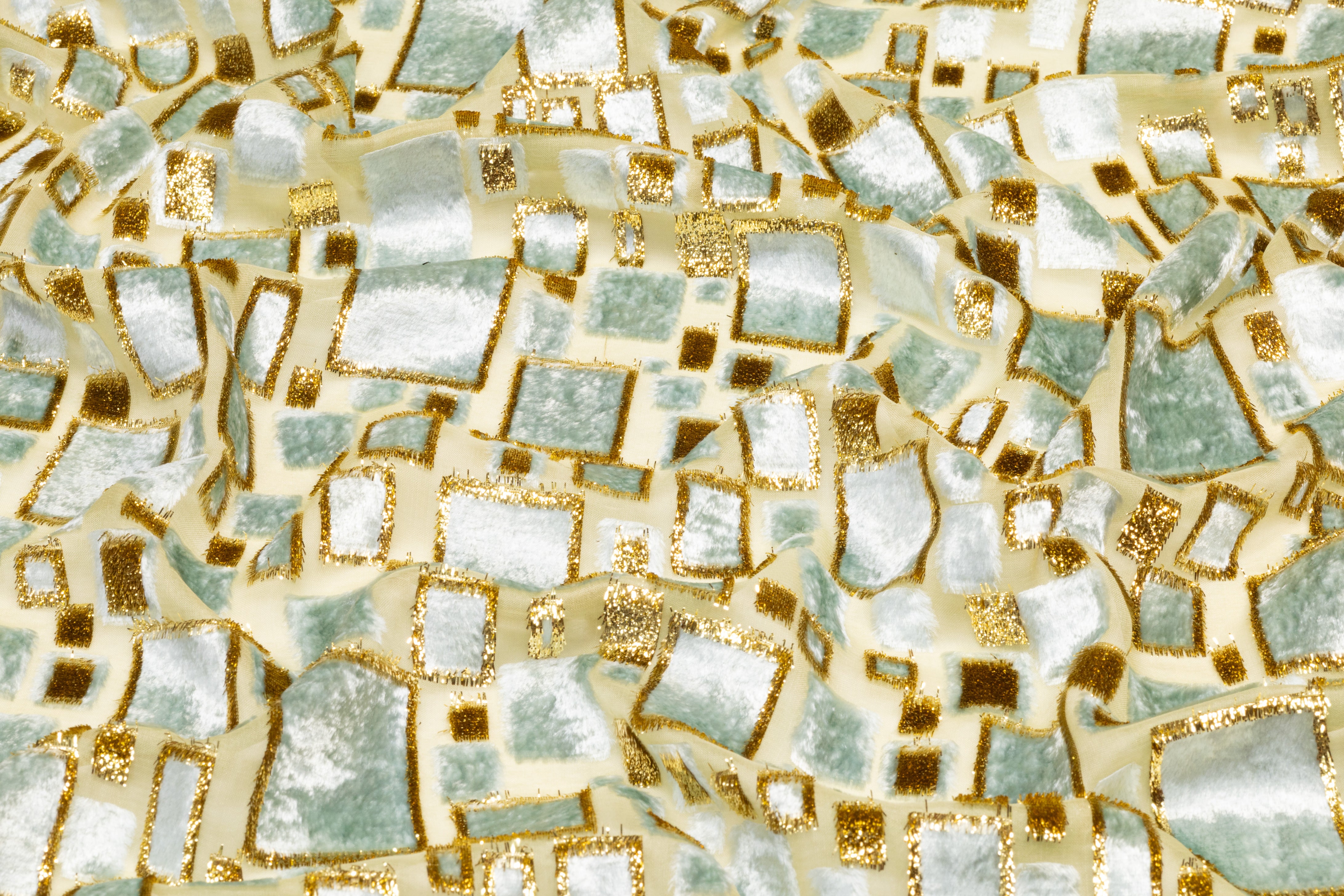Metallic Italian Silk Viscose Fil Coupé - Sage Green / Icy Blue / Gold