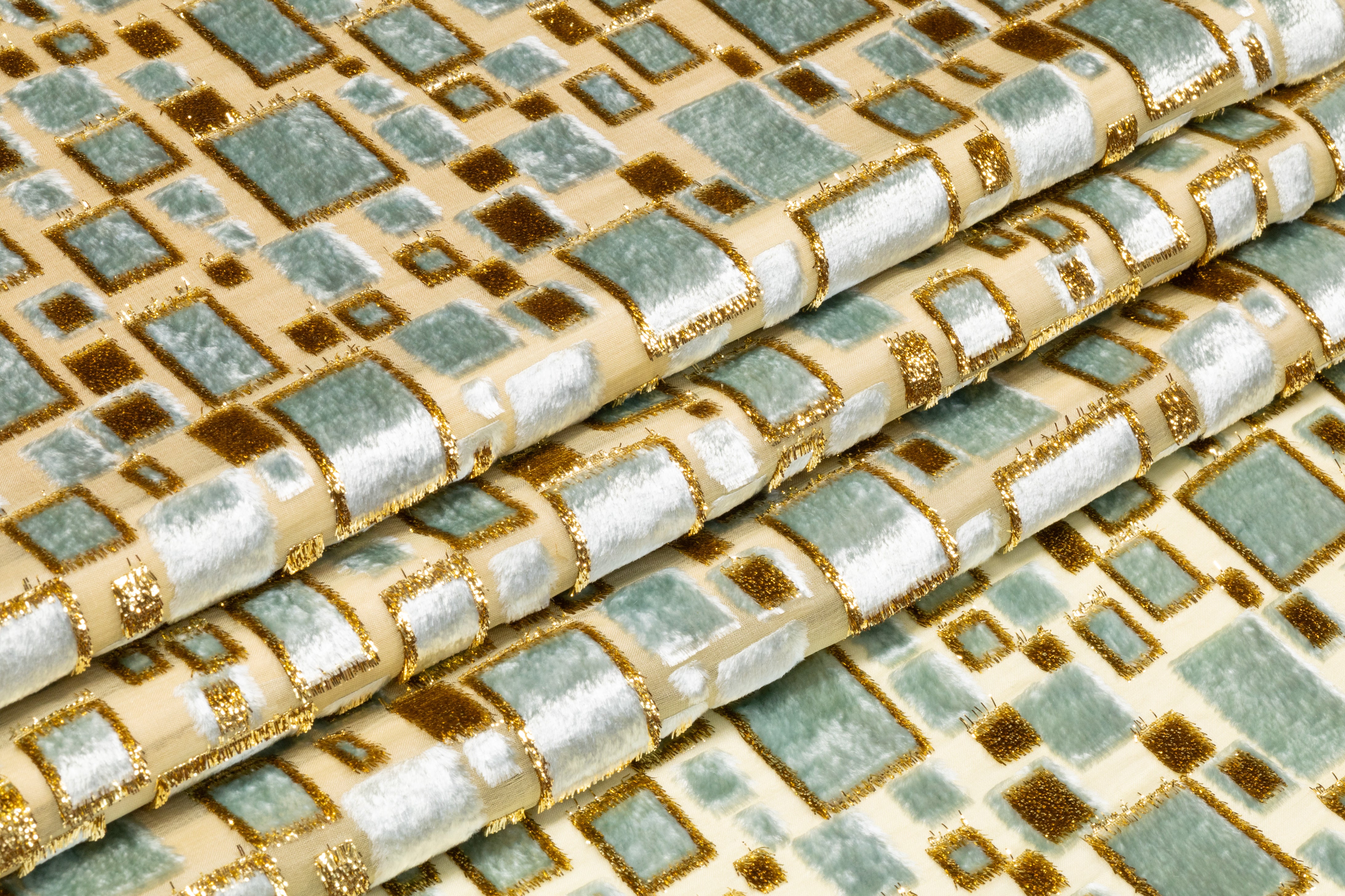 Metallic Italian Silk Viscose Fil Coupé - Sage Green / Icy Blue / Gold