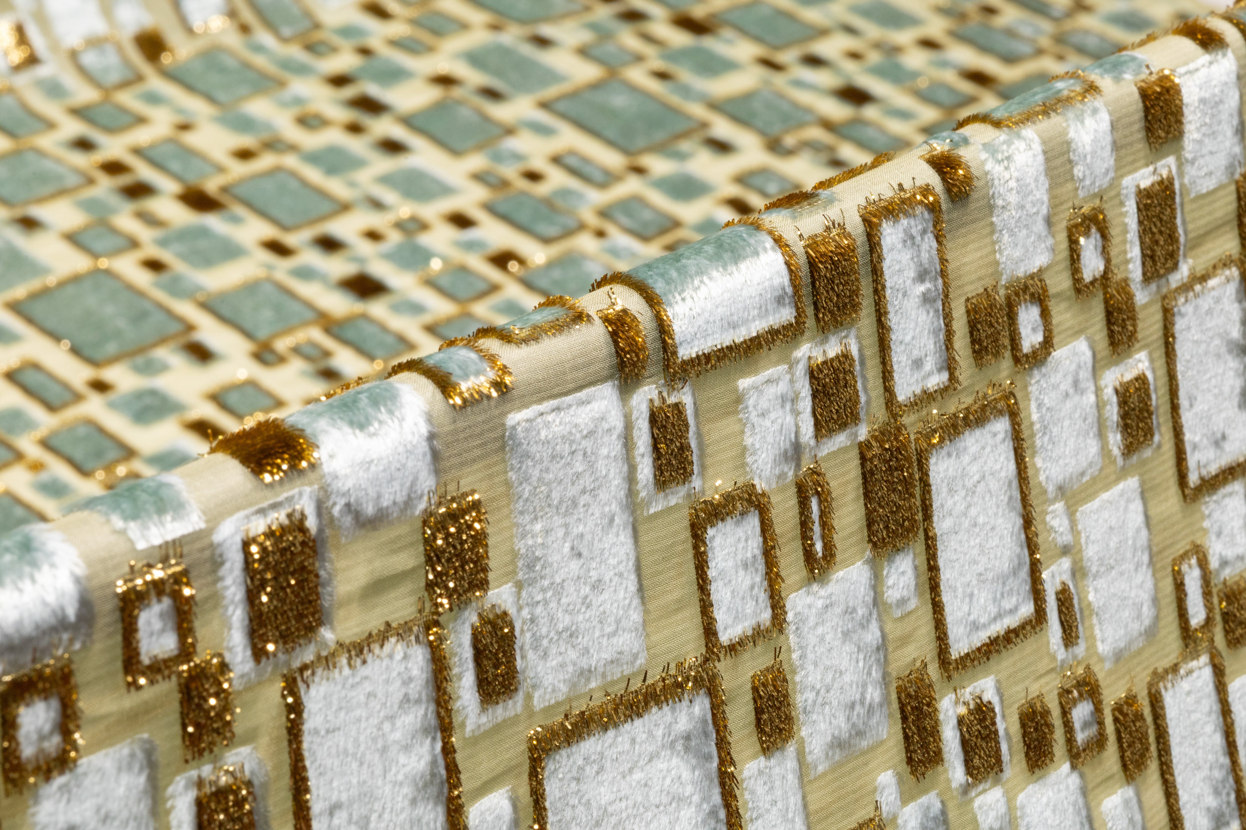 Metallic Italian Silk Viscose Fil Coupé - Sage Green / Icy Blue / Gold
