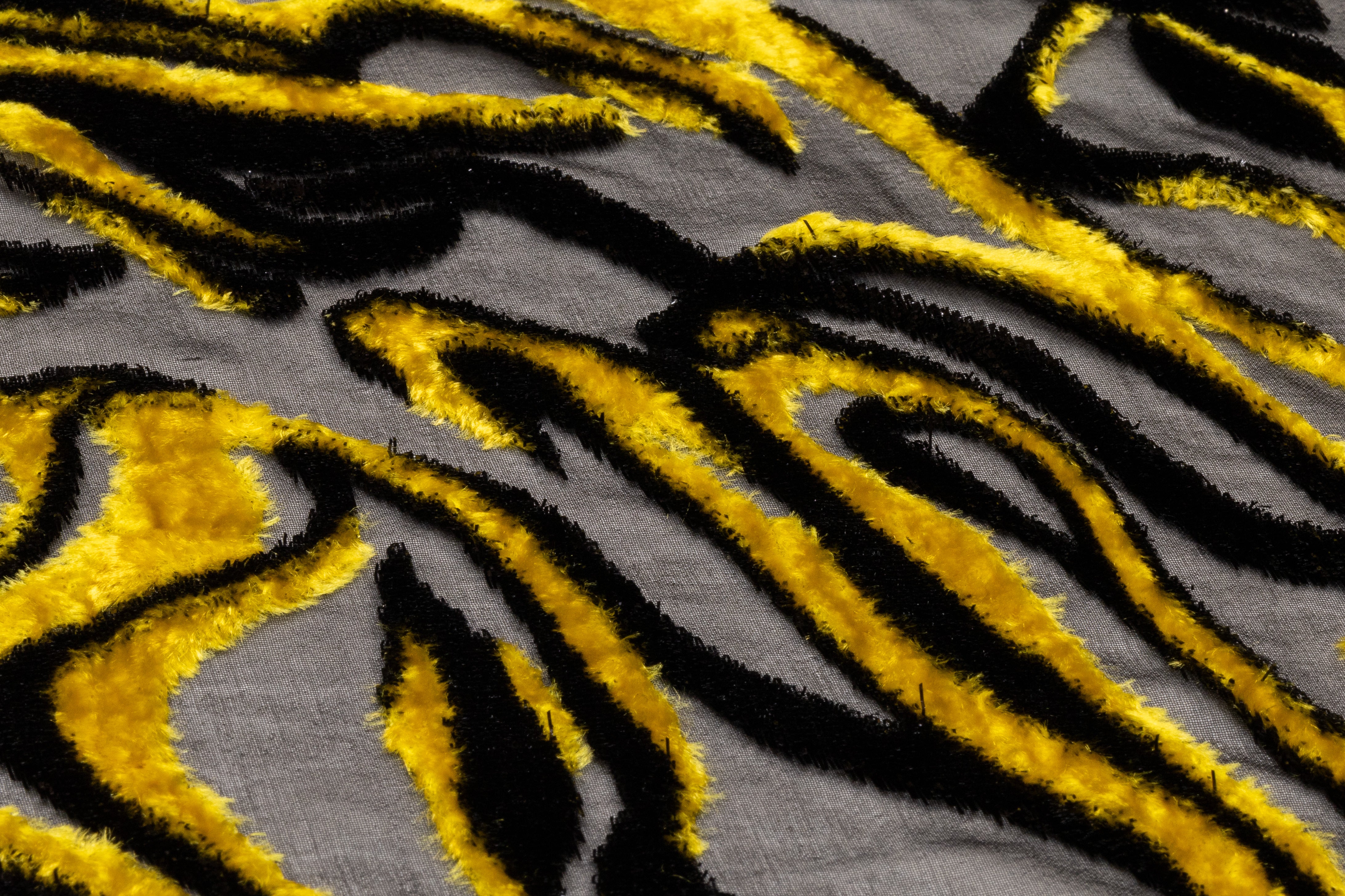 Abstract Italian Metallic Silk Viscose Velvet Fil Coupé - Black / Yellow