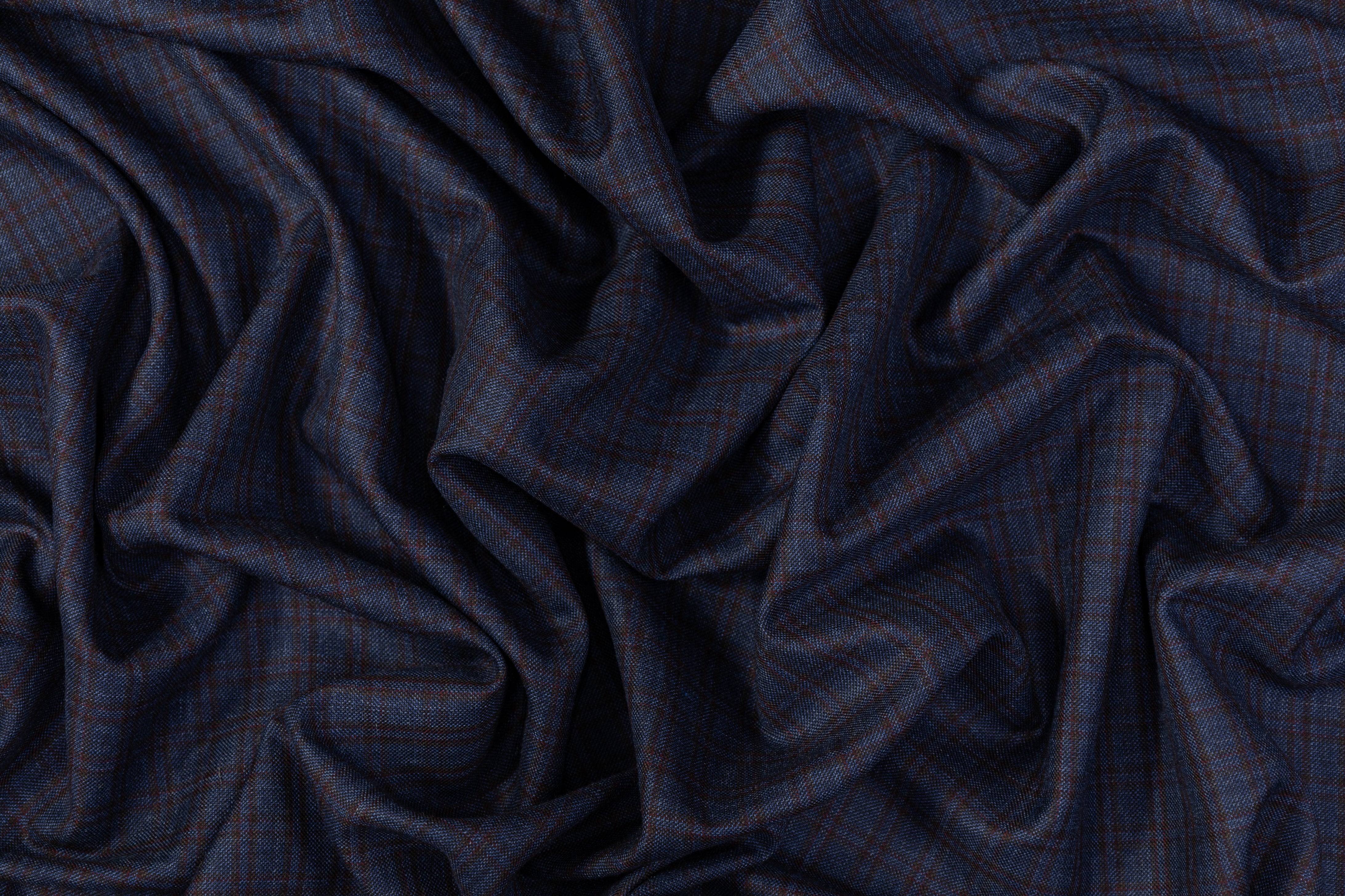Checked Italian Wool Suiting - Navy / Brown