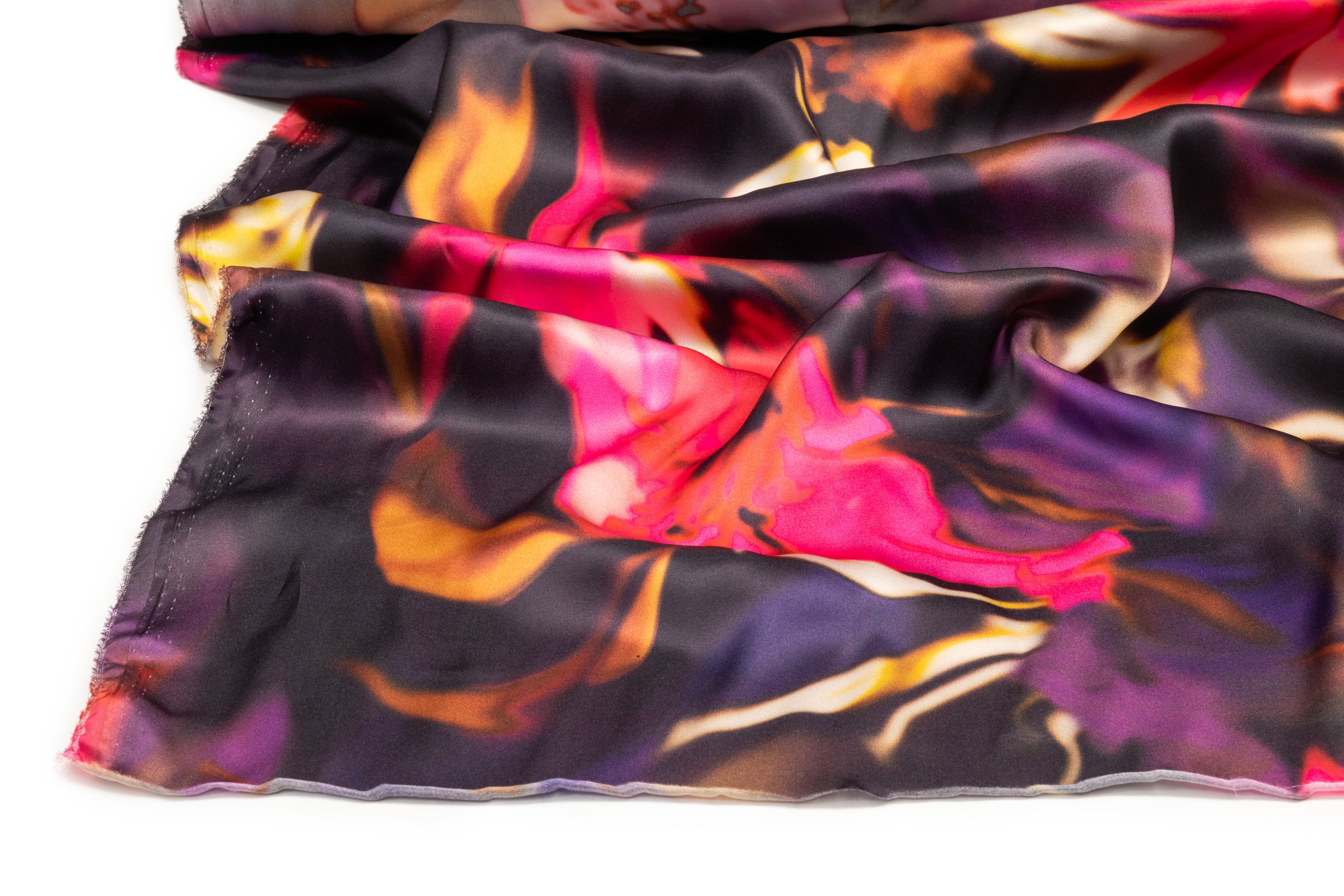 Abstract Floral Italian Silk Charmeuse - Magenta / Violet / Gold