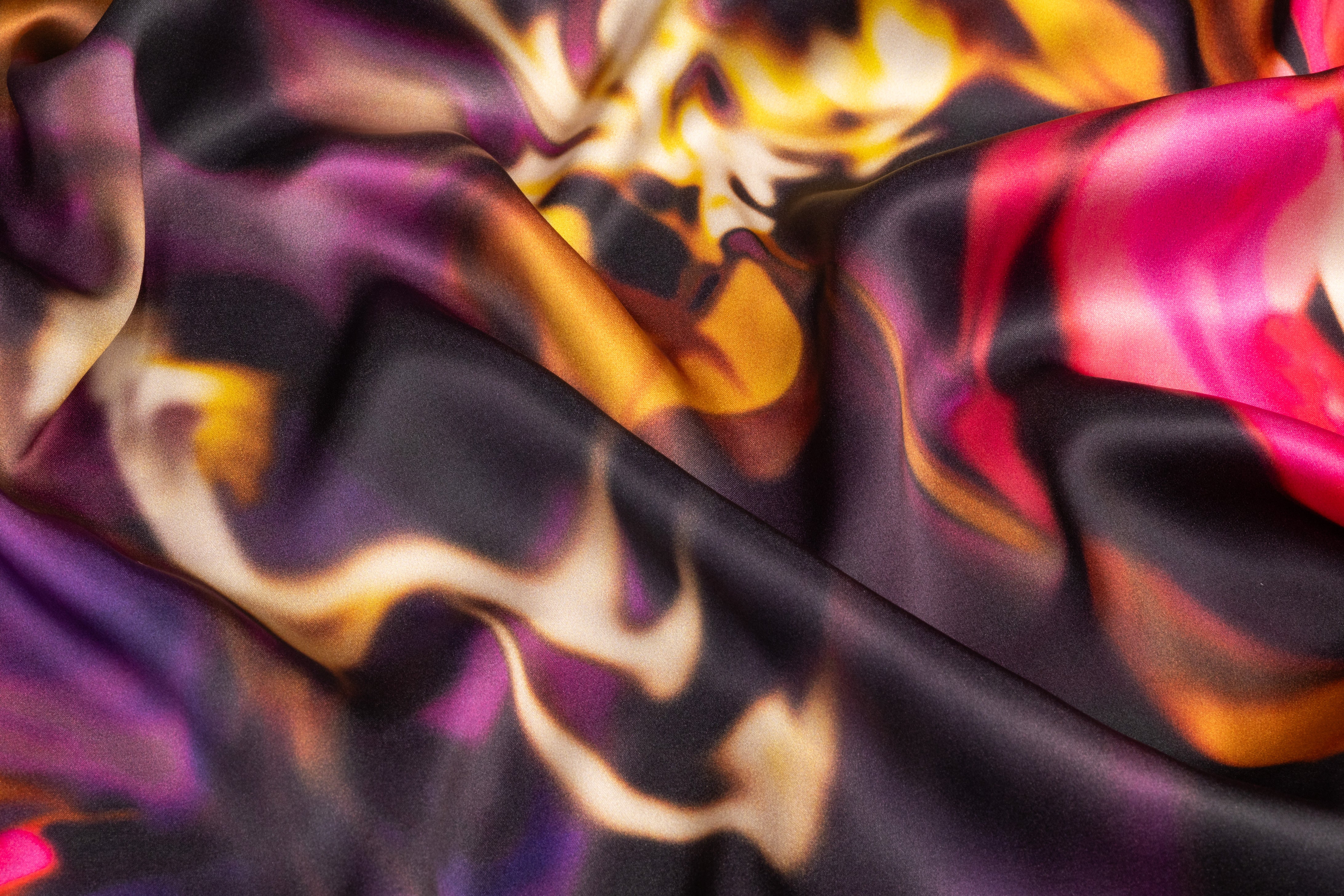 Abstract Floral Italian Silk Charmeuse - Magenta / Violet / Gold
