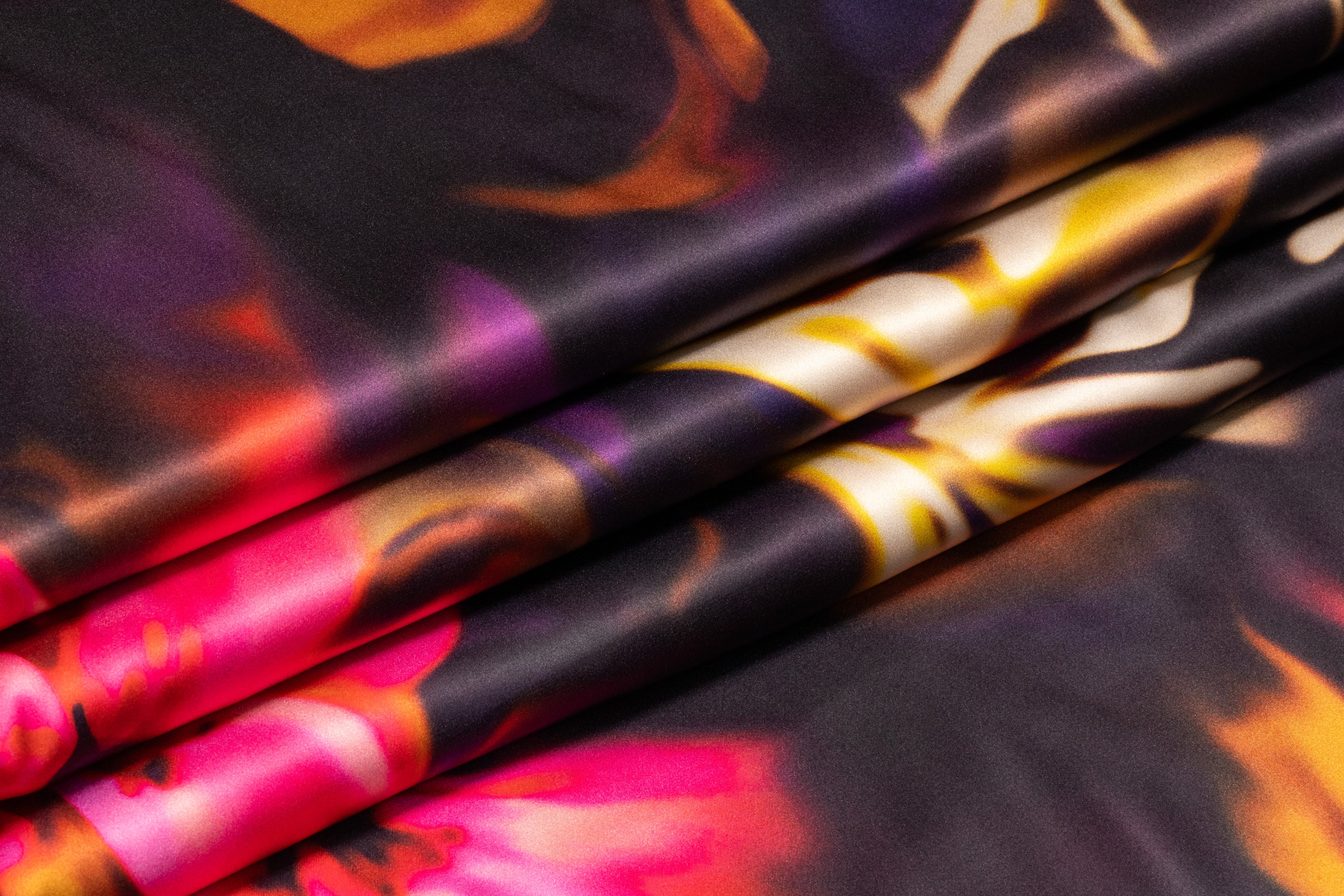 Abstract Floral Italian Silk Charmeuse - Magenta / Violet / Gold