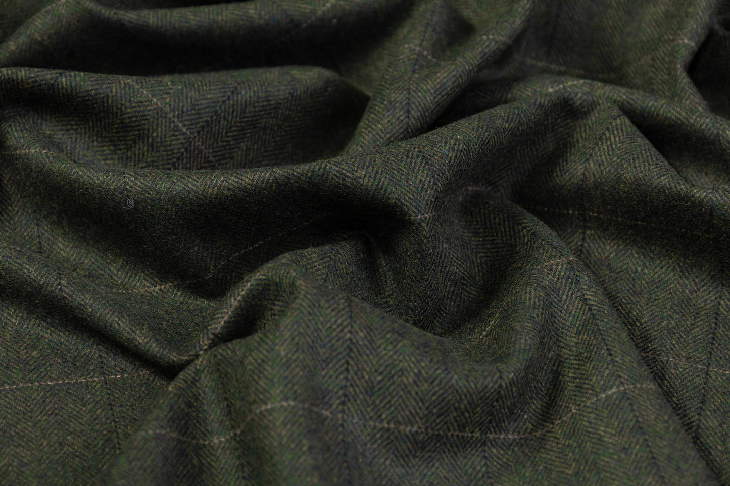 Windowpane Herringbone Wool Suiting - Green