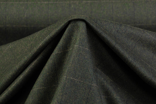 Windowpane Herringbone Wool Suiting - Green