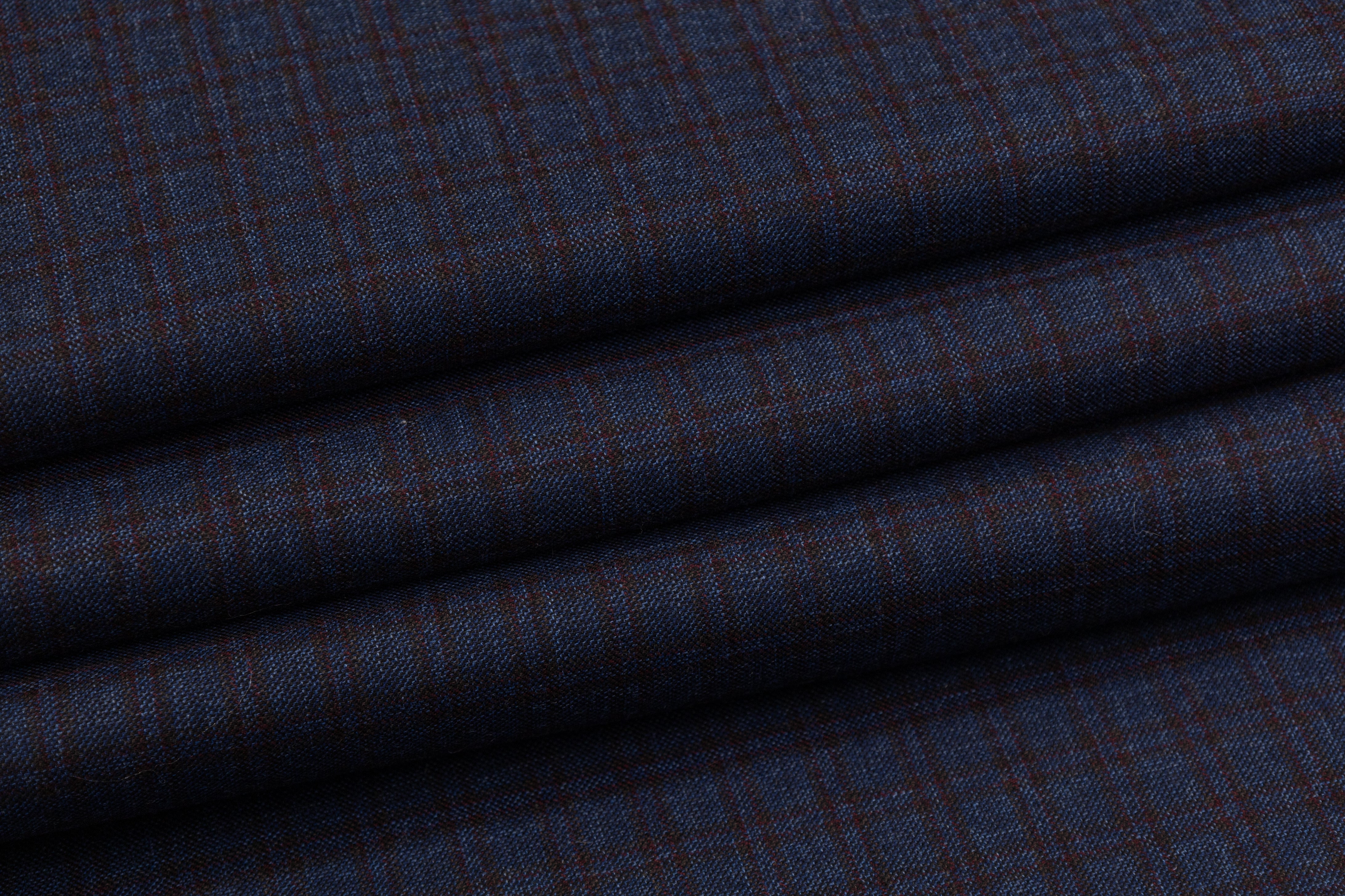 Checked Italian Wool Suiting - Navy / Brown