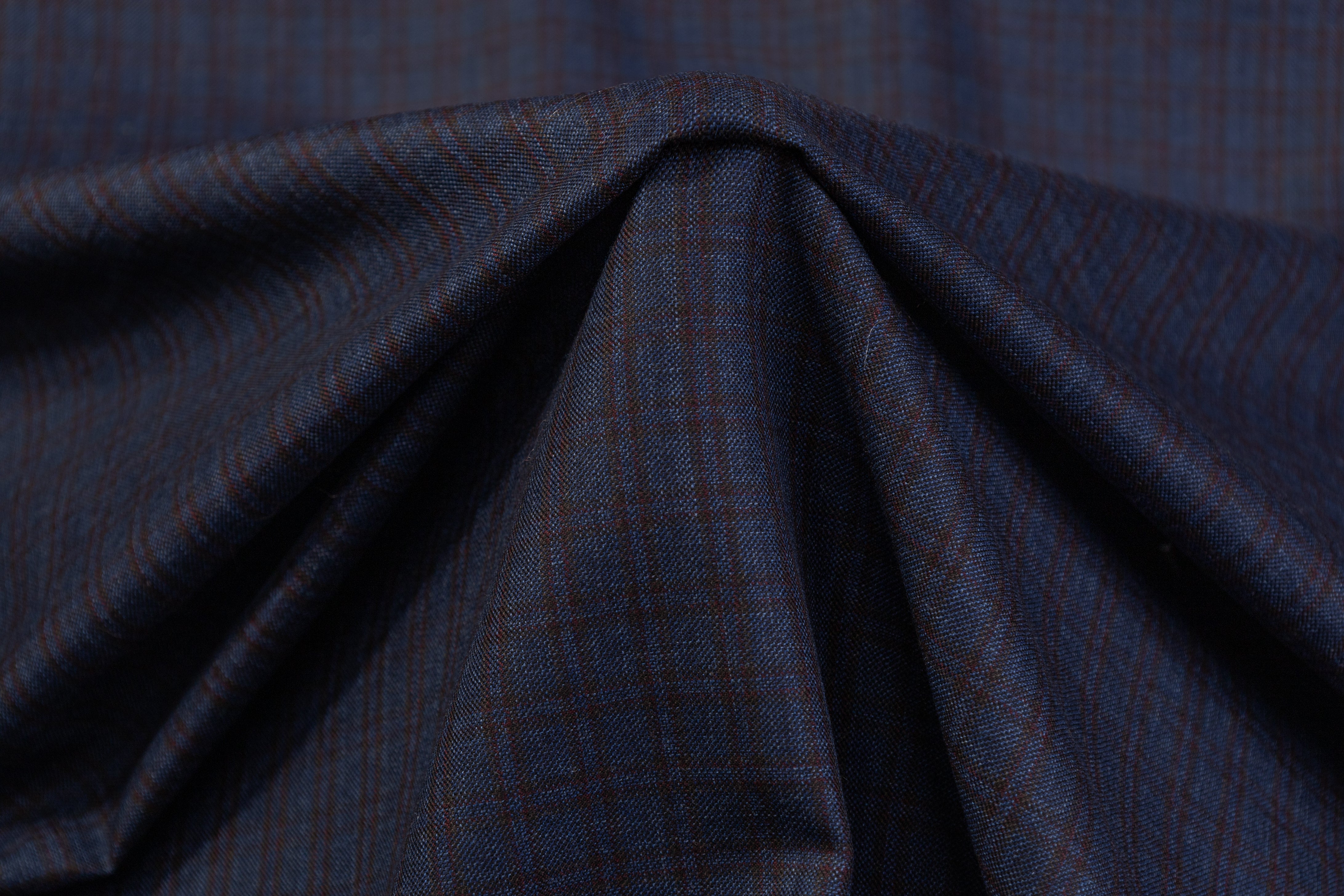 Checked Italian Wool Suiting - Navy / Brown