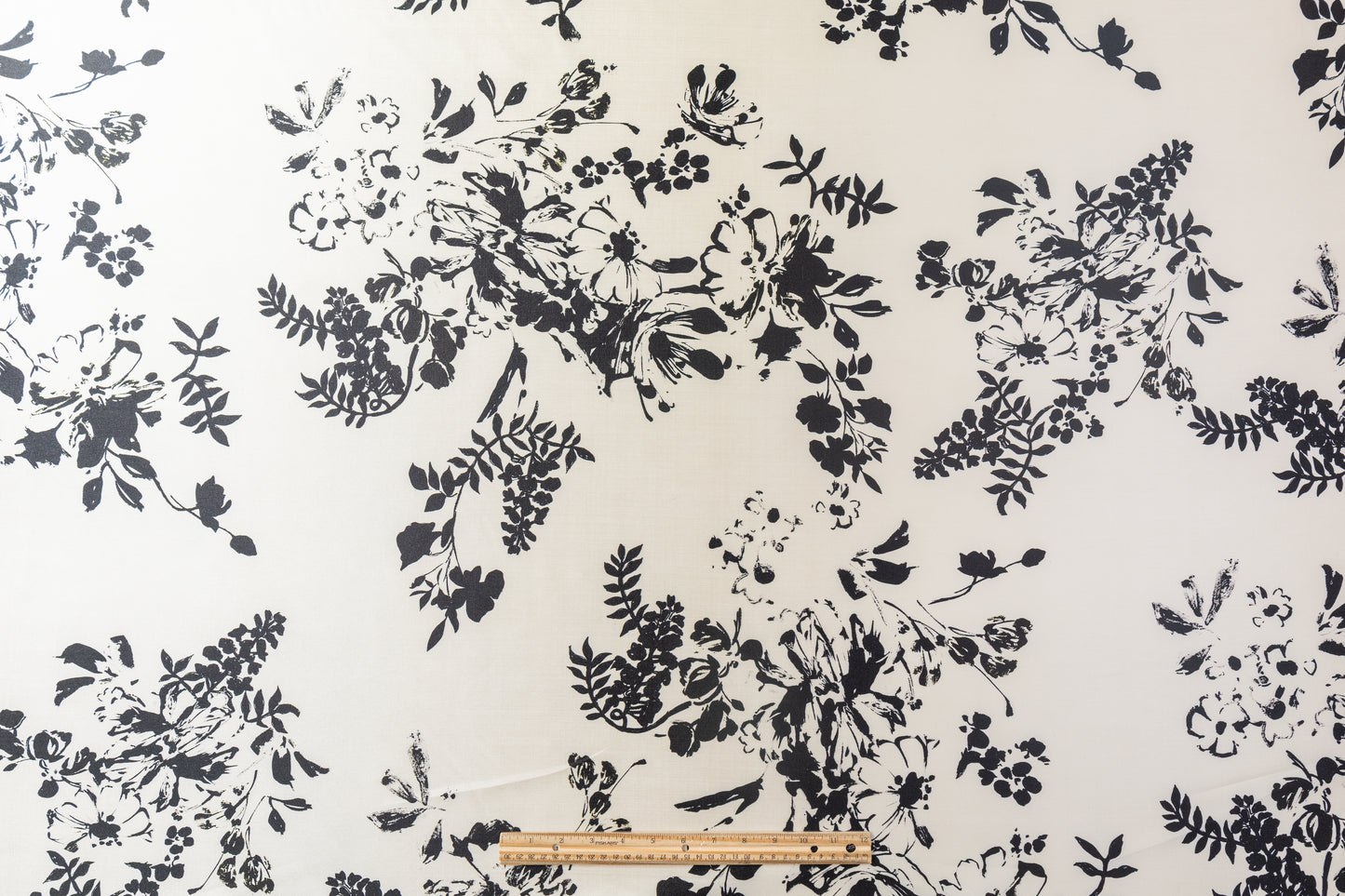 Floral Printed Poly Mikado - Off White / Black