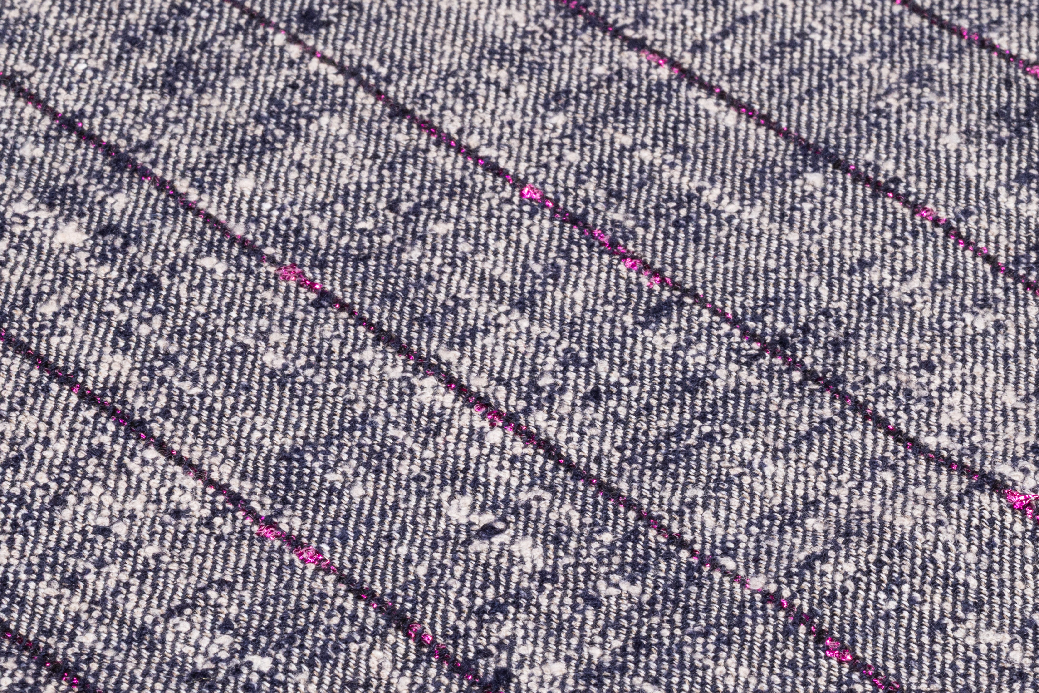 Metallic Striped Italian Wool Cotton Linen Tweed Suiting - Navy / Fuchsia