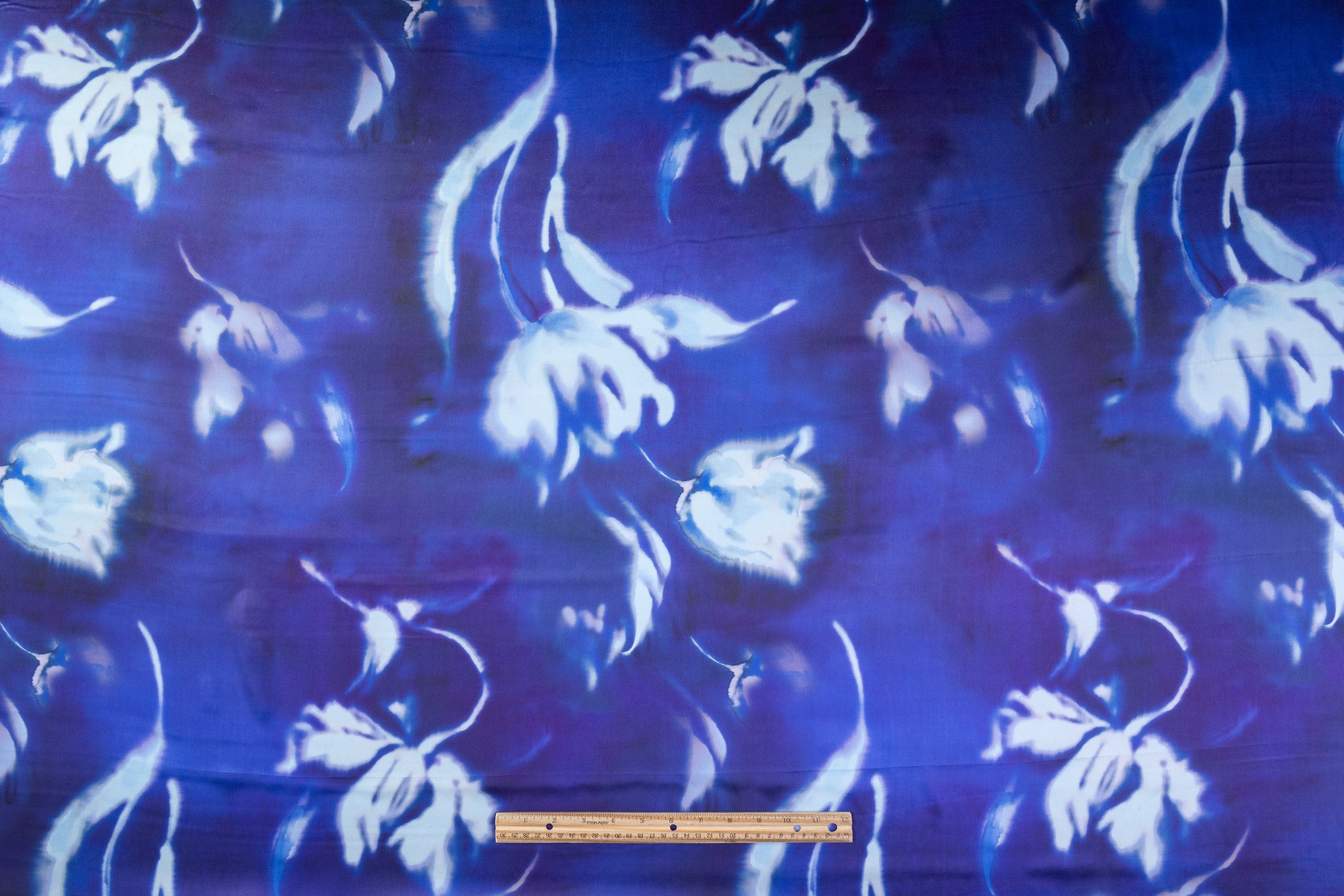 Floral Italian Silk Charmeuse - Blue