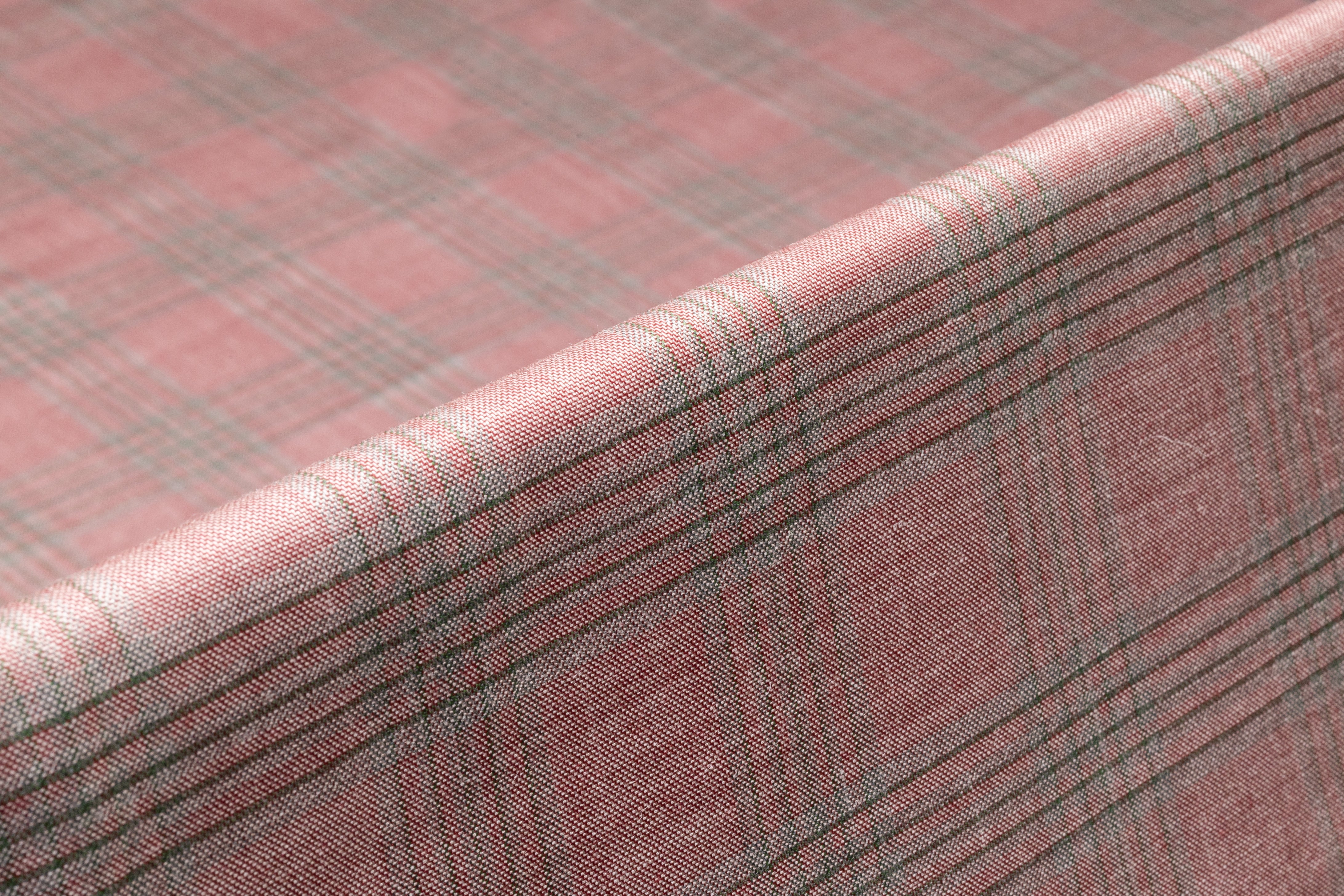 Checked Italian Wool Linen Suiting - Rose Pink / Green