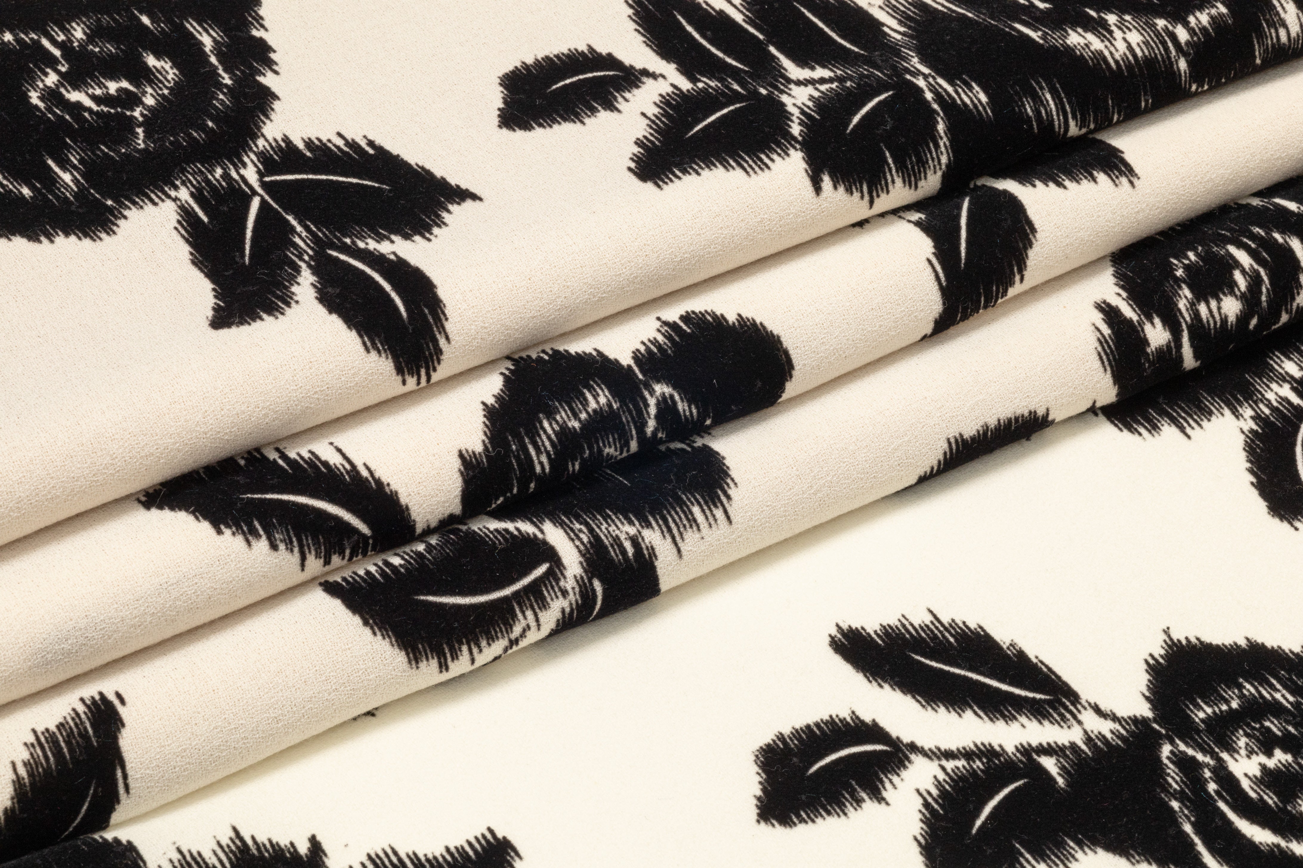 Floral Flocked Italian Crepe - Ivory / Black