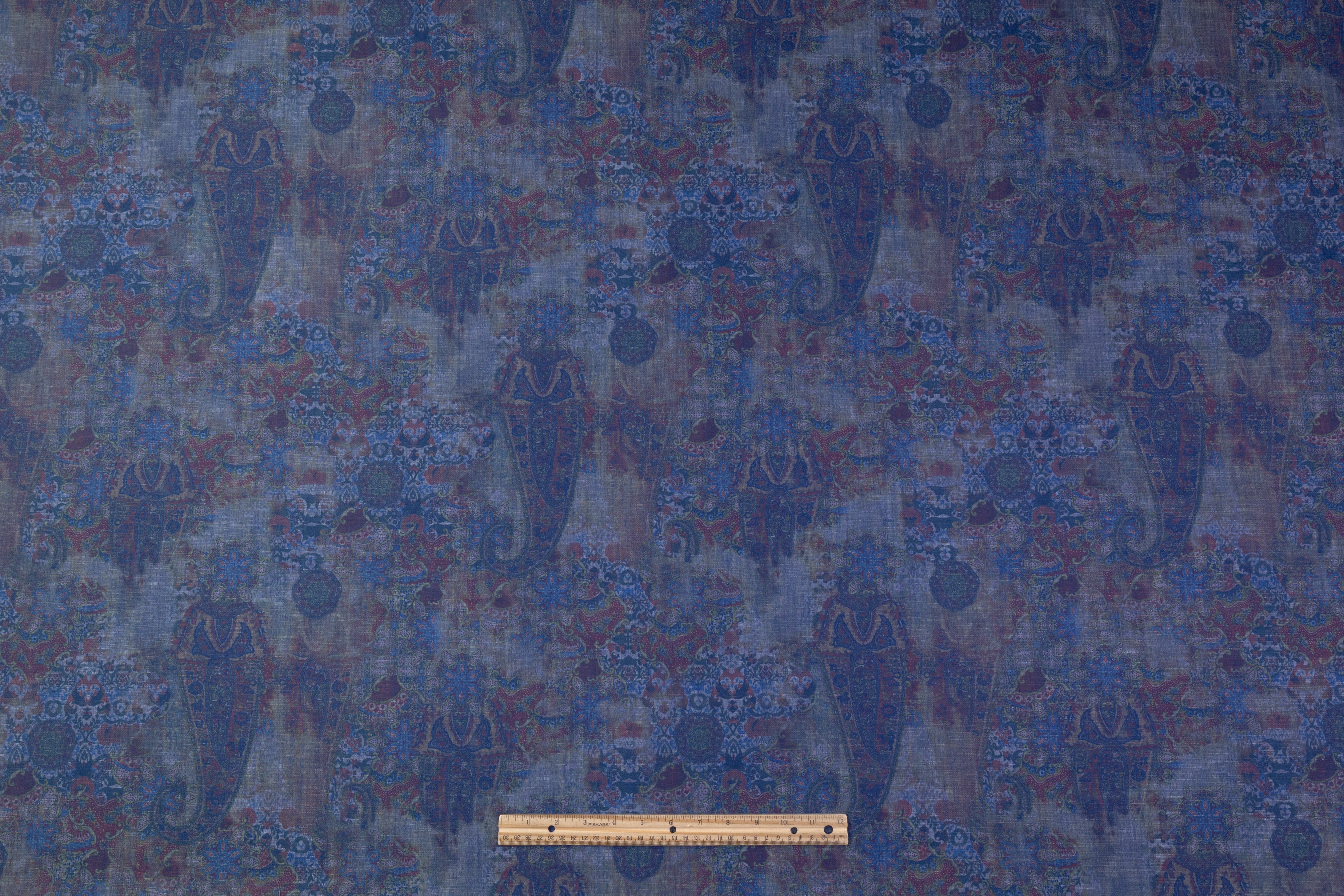 Paisley Italian Poly Cotton Denim - Blue