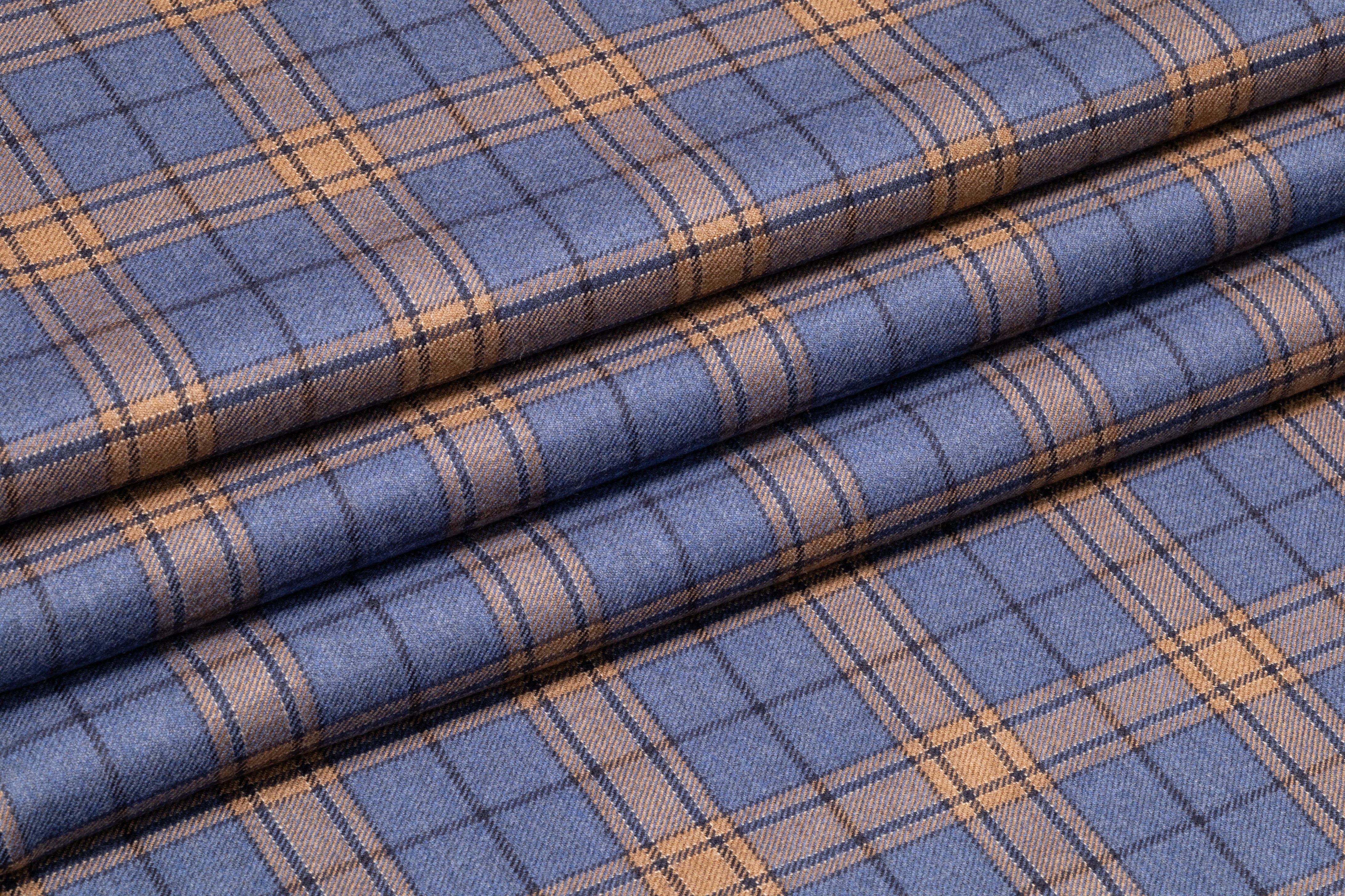 Plaid Italian Wool Flannel Suiting - Blue / Camel