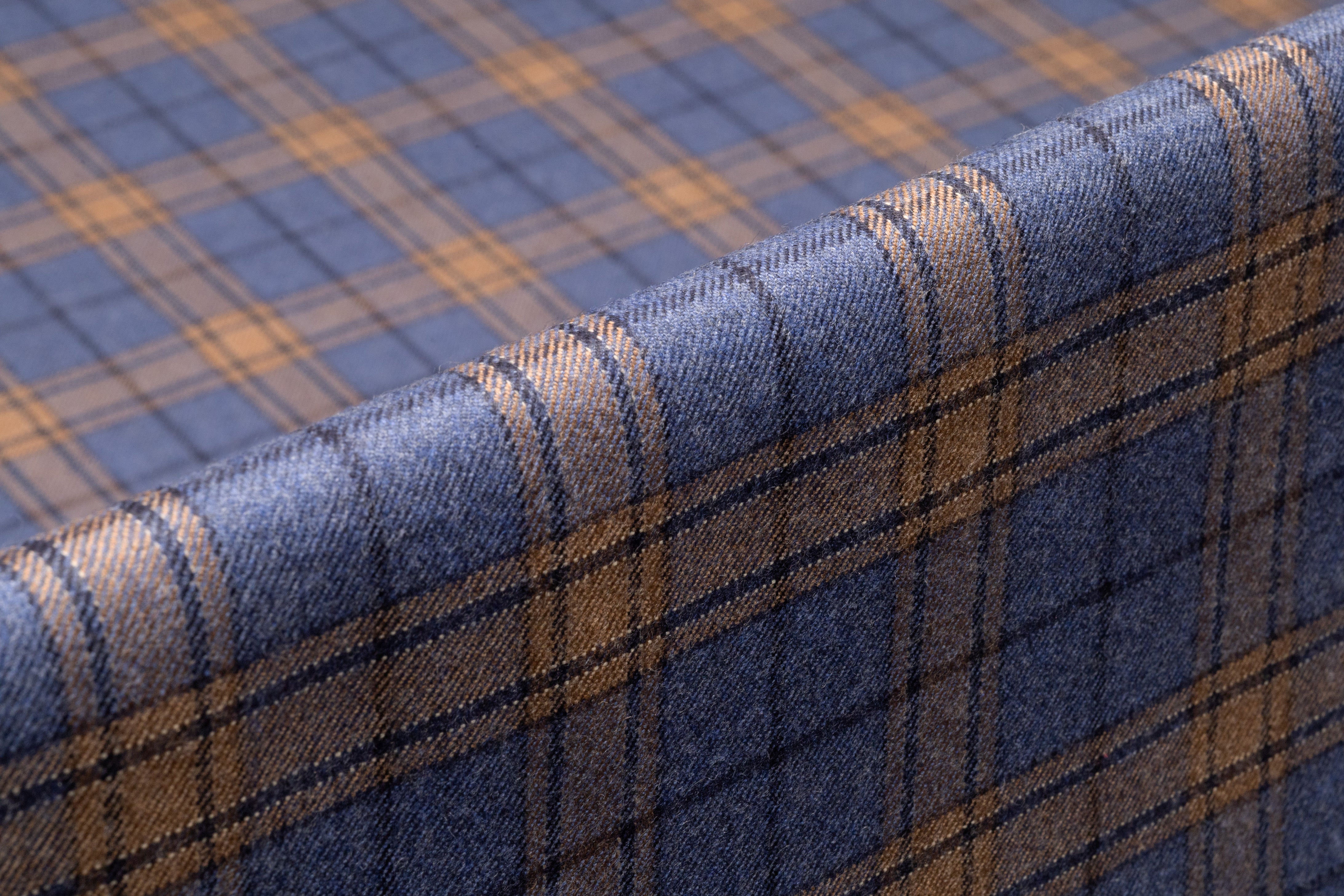 Plaid Italian Wool Flannel Suiting - Blue / Camel