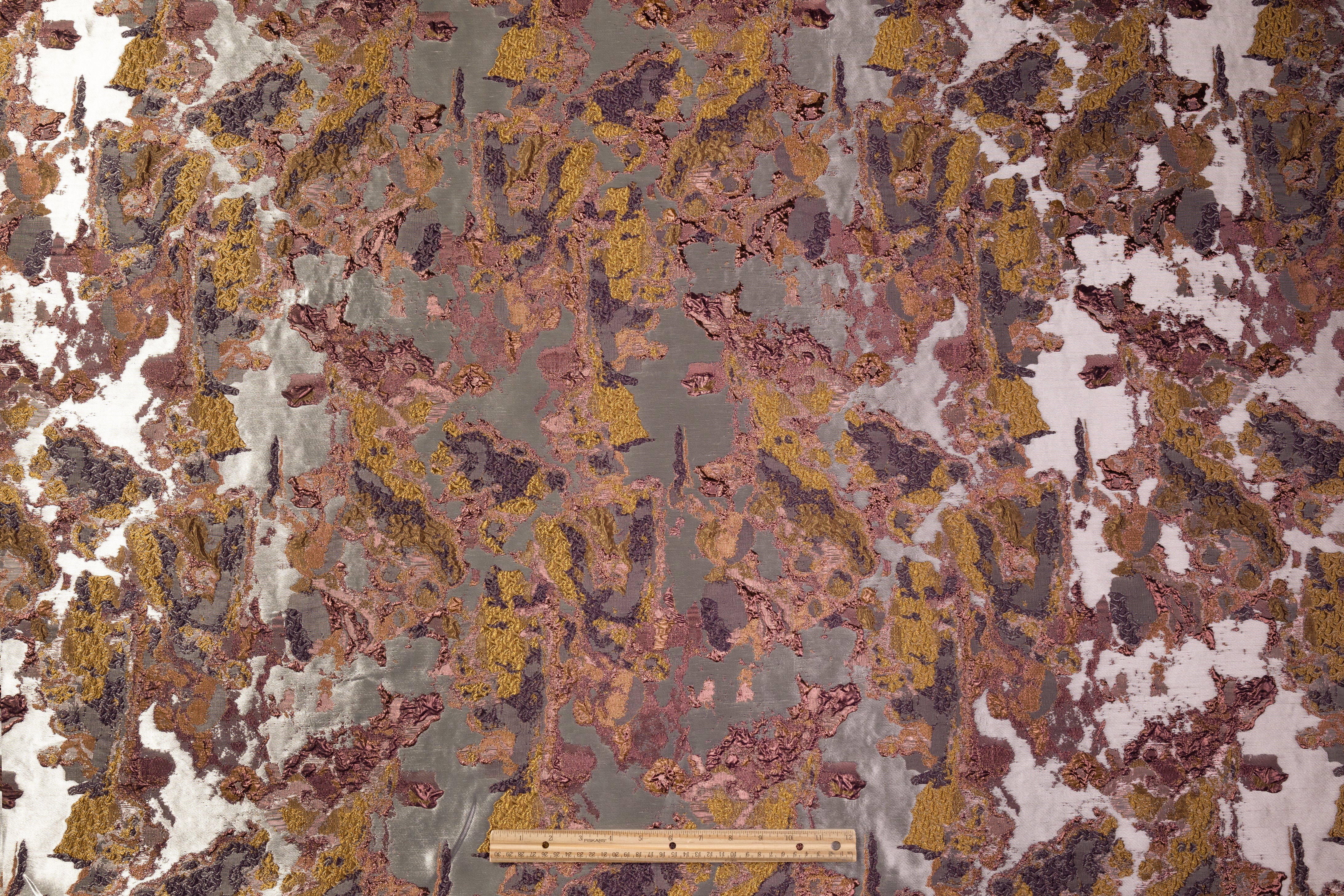 Abstract Metallic Cloqué Brocade - Antique Gold / Gray / Copper