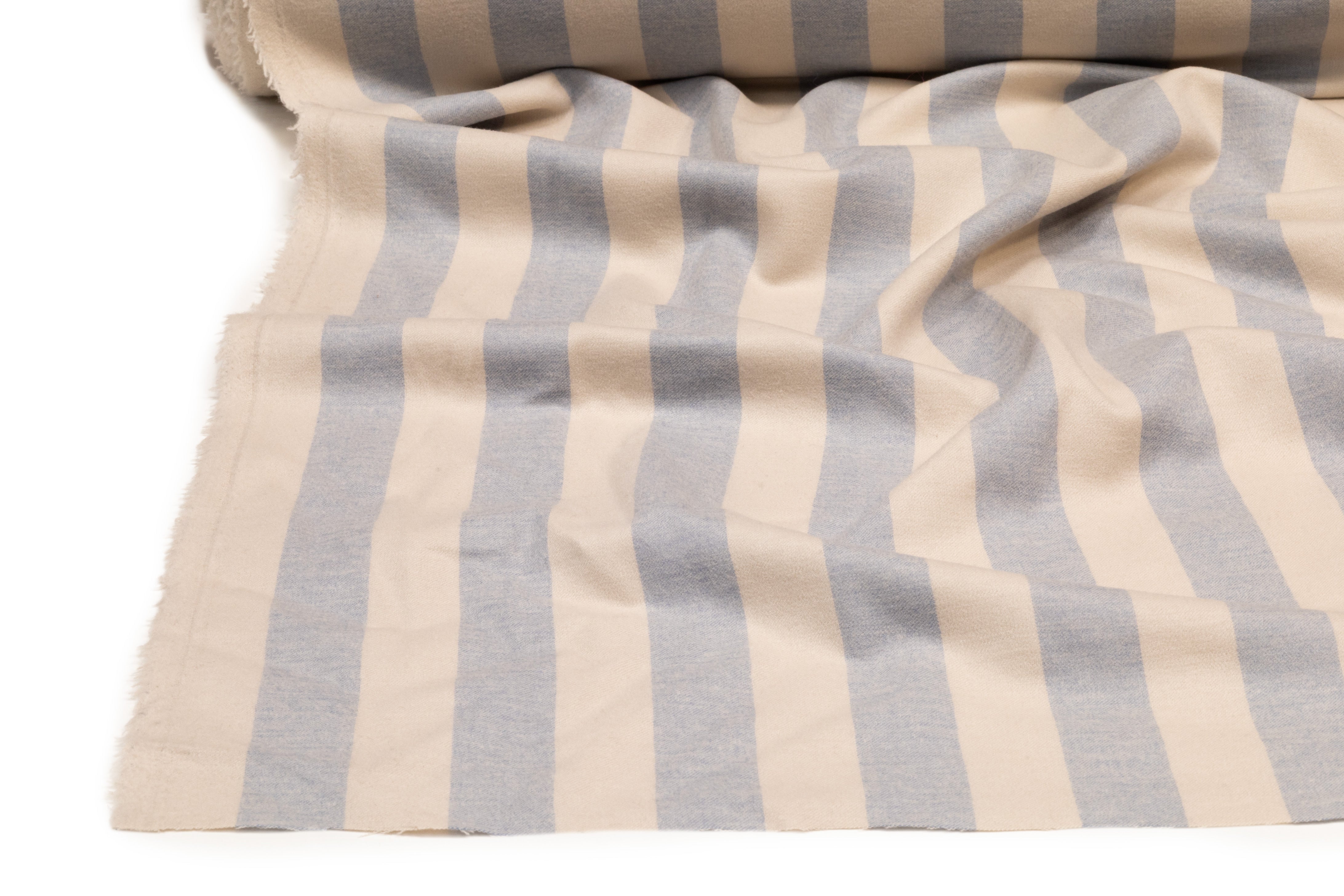 Striped Italian Wool Flannel - Blue / Eggshell