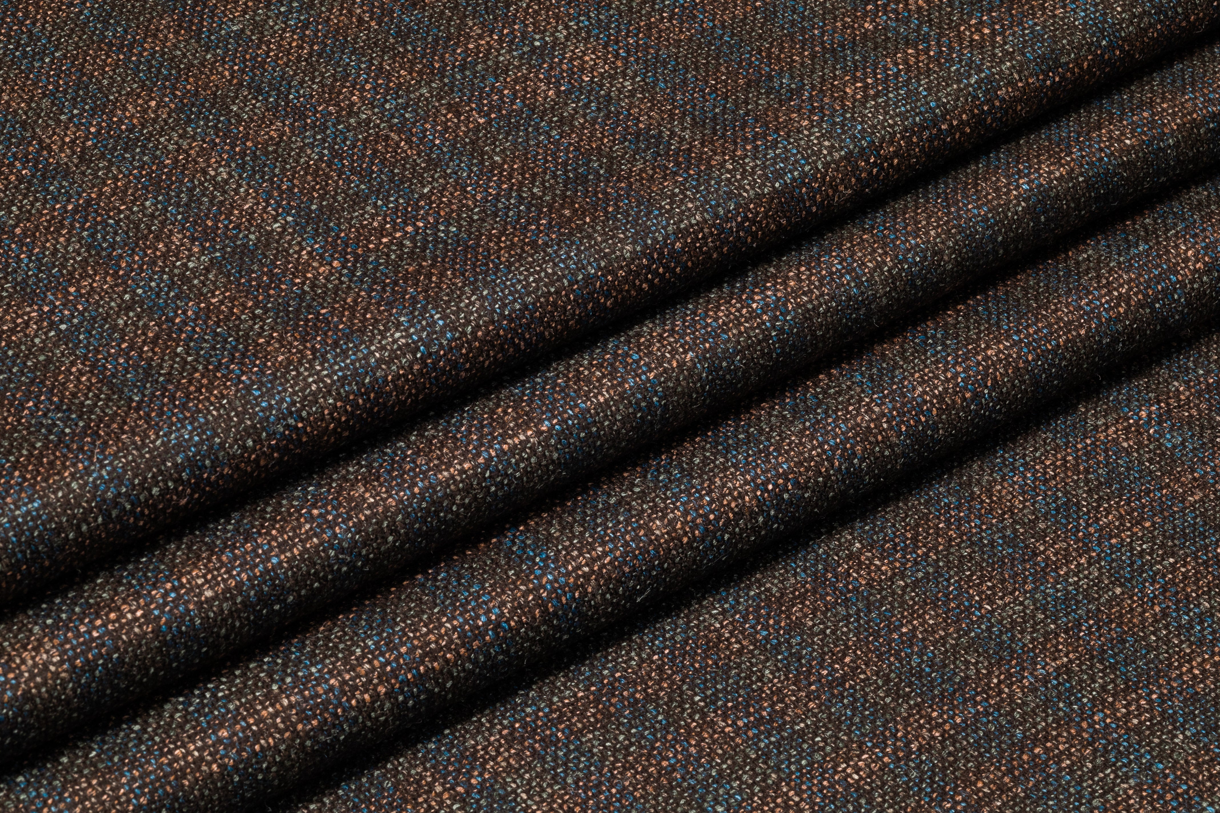 Checked Italian Wool Tweed Suiting - Blue / Green/ Dusty Peach