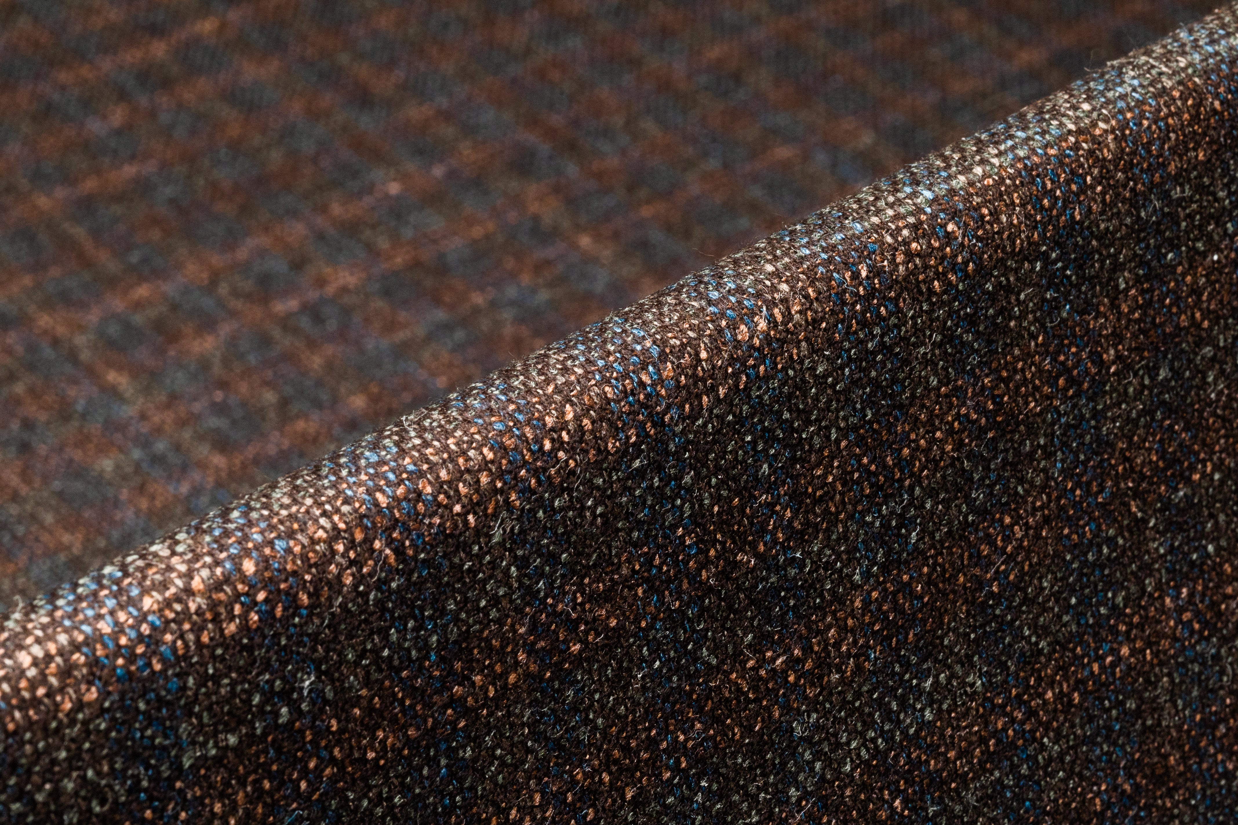Checked Italian Wool Tweed Suiting - Blue / Green/ Dusty Peach