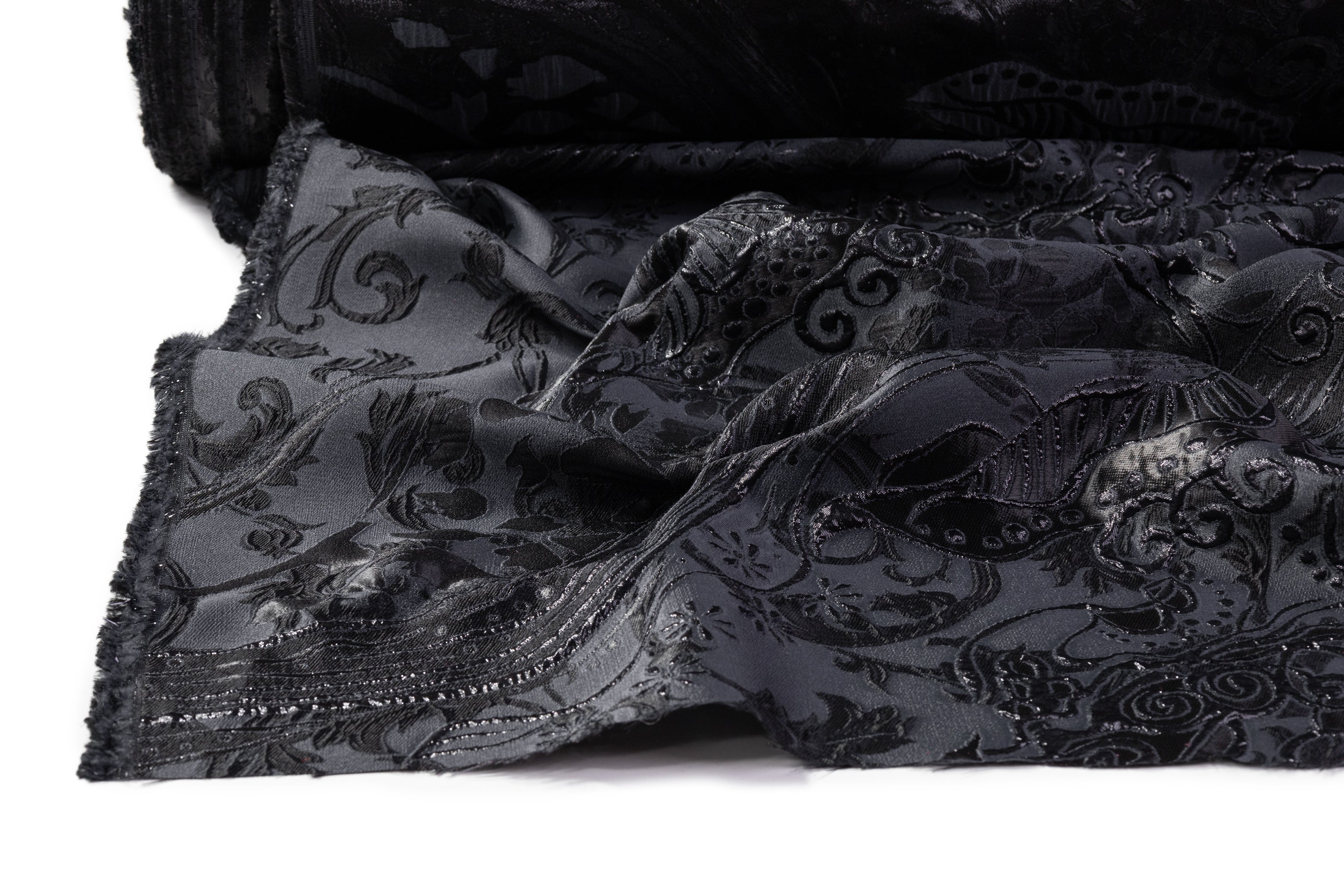 Floral Cloqué Border Brocade - Navy / Black