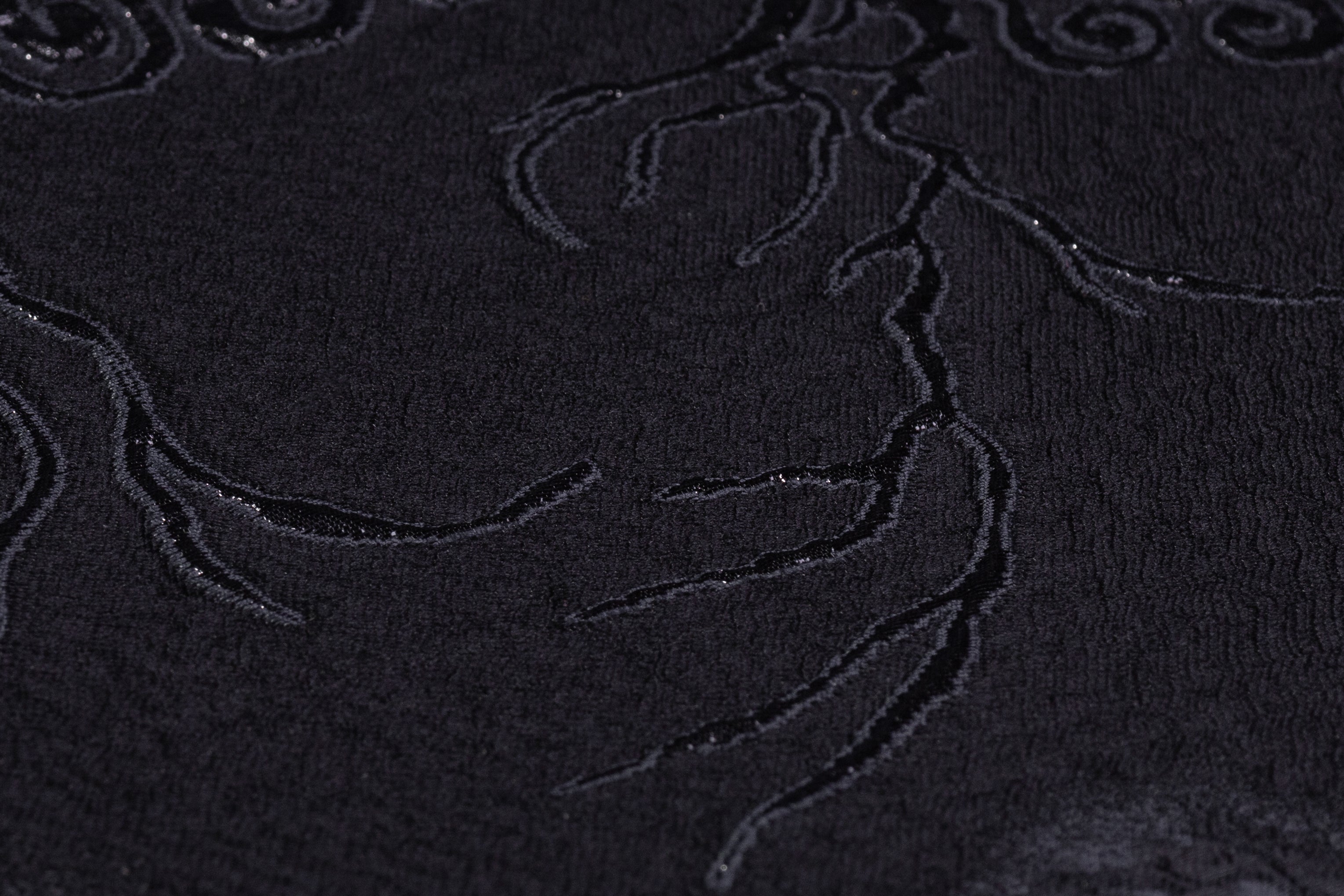 Floral Cloqué Border Brocade - Navy / Black