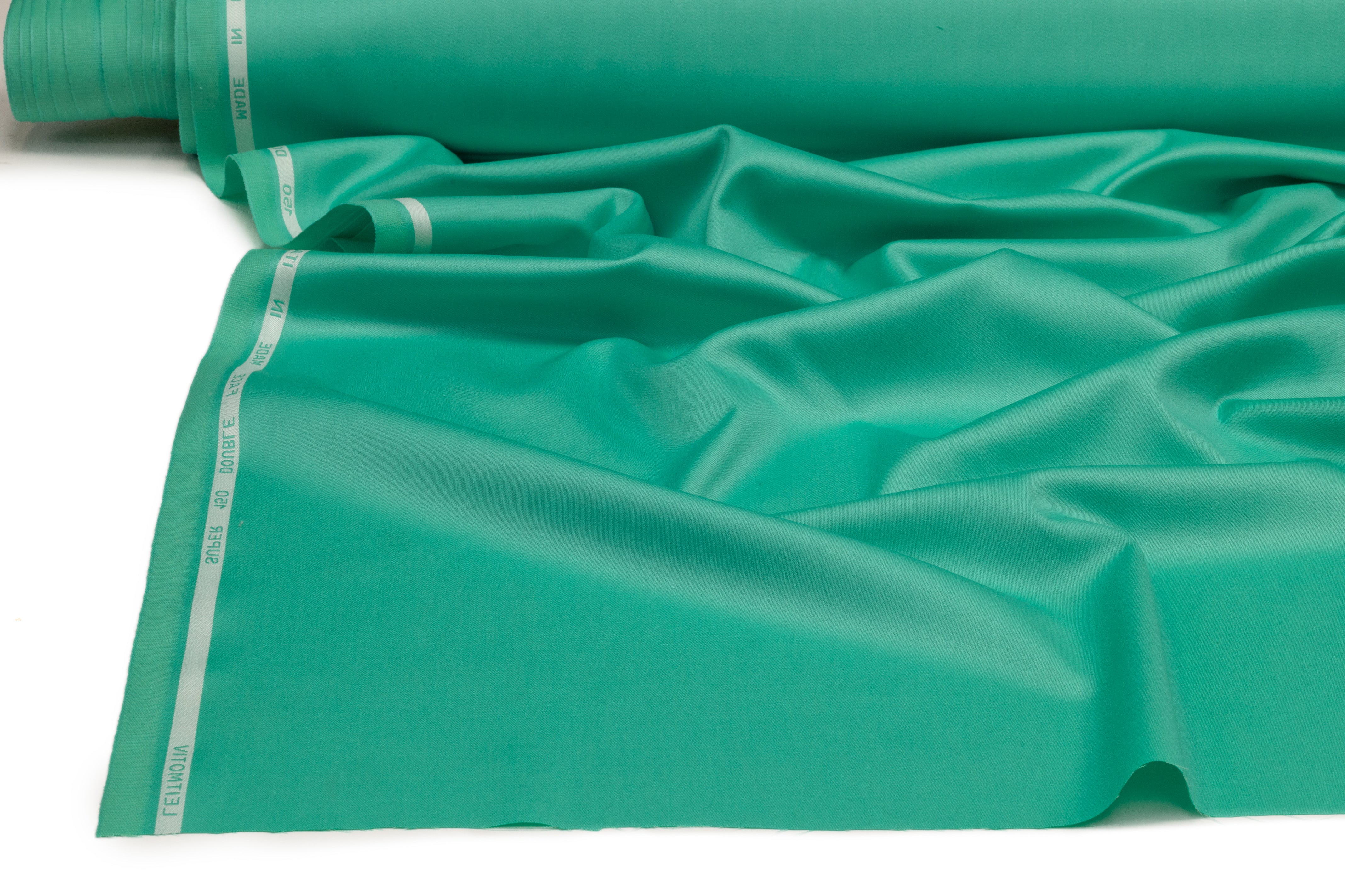 Super 150s Italian Wool Blend Satin Faille Suiting - Turquoise Green